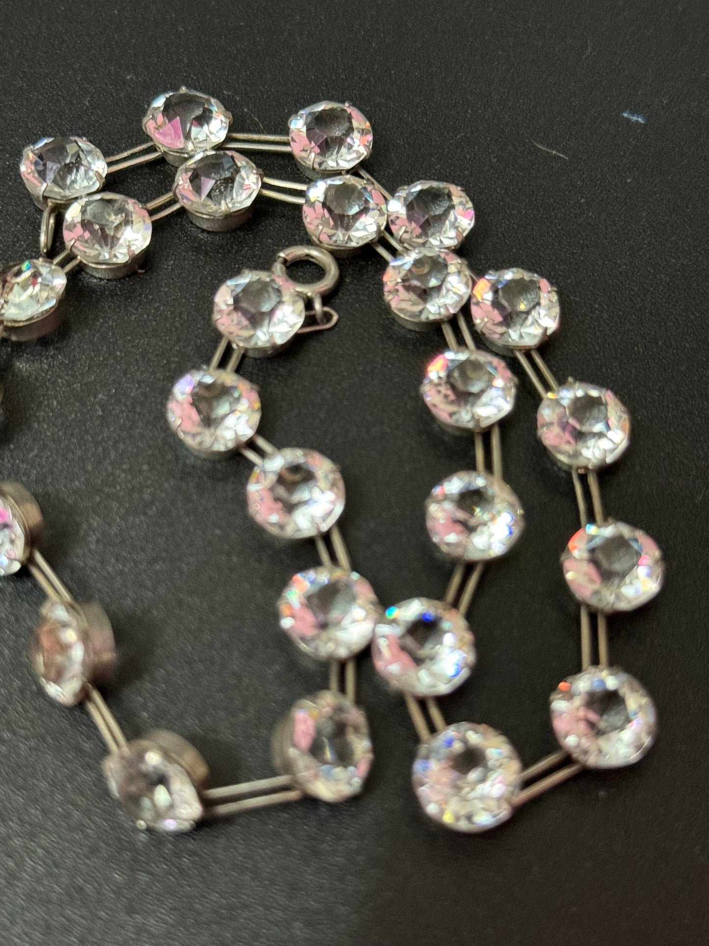 39cm petite fit Art Deco sterling silver open back crystal clear diamanté Paste Rhinestone glass necklace 1920s