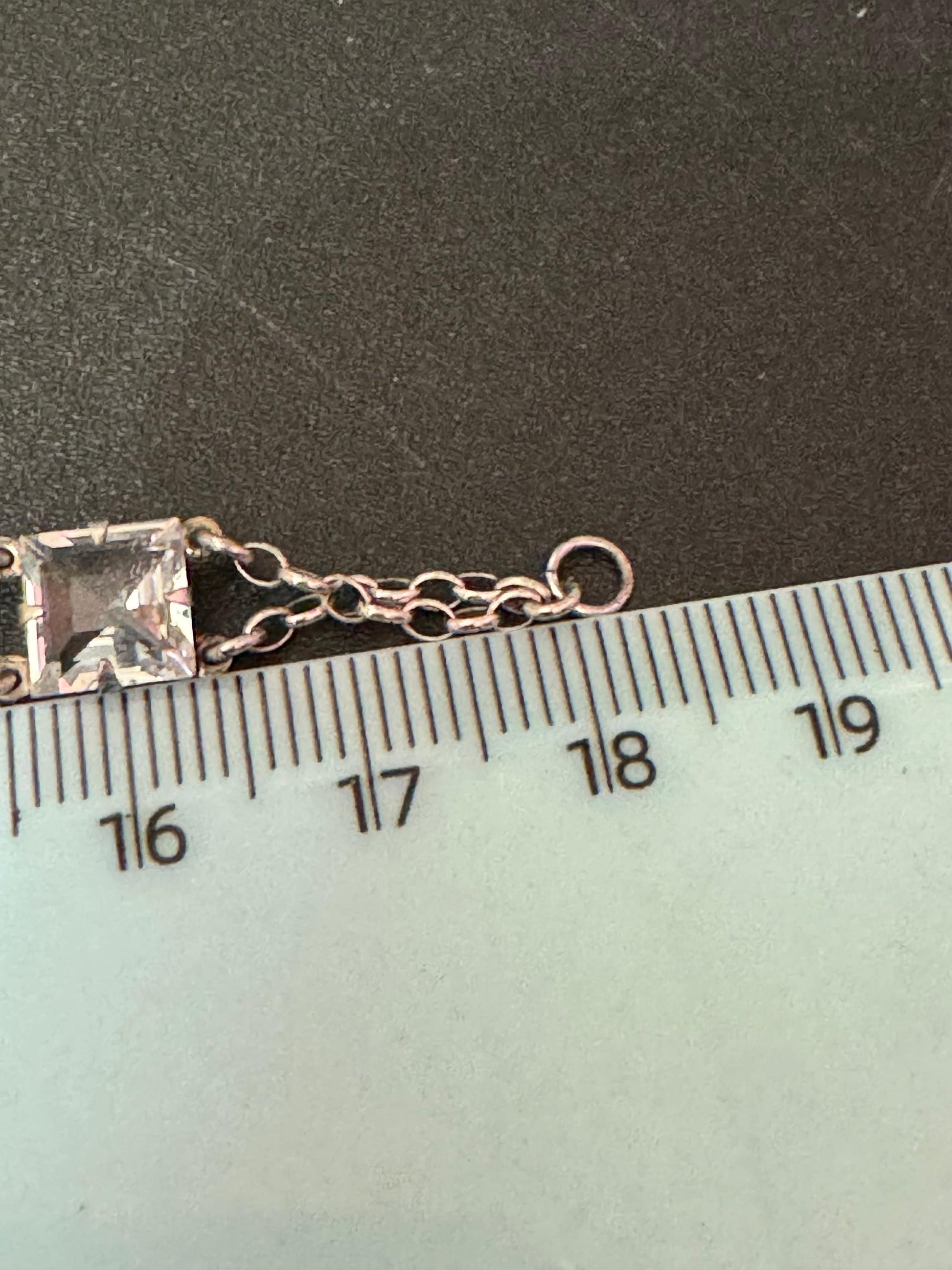 Antique open back clear crystal square stones chain link Art Deco bracelet 18cm