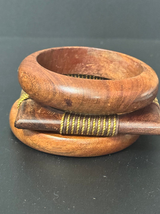 3 x vintage wooden stacking bangles in brown natural shades ethnic tribal boho festival bracelets