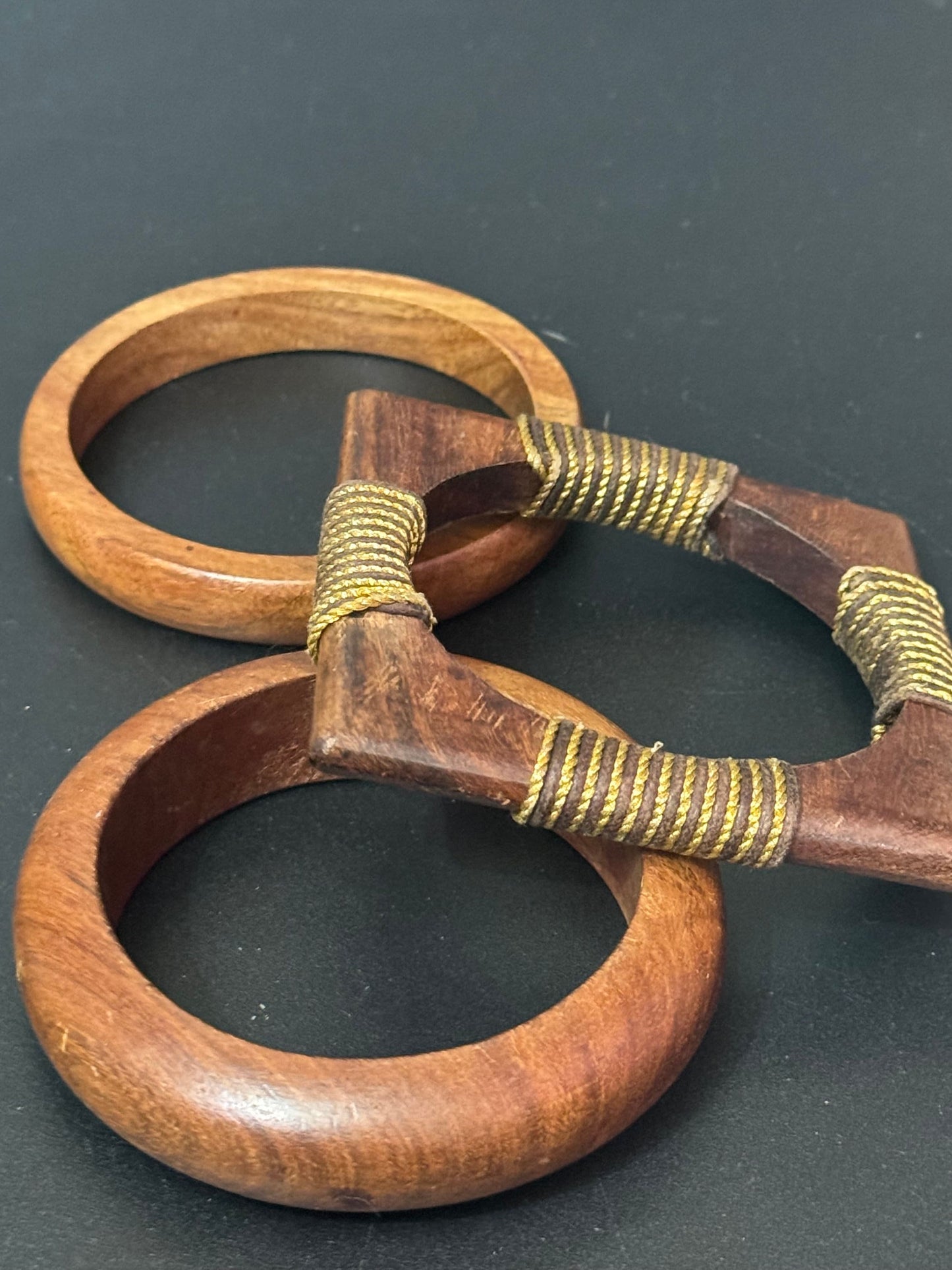 3 x vintage wooden stacking bangles in brown natural shades ethnic tribal boho festival bracelets