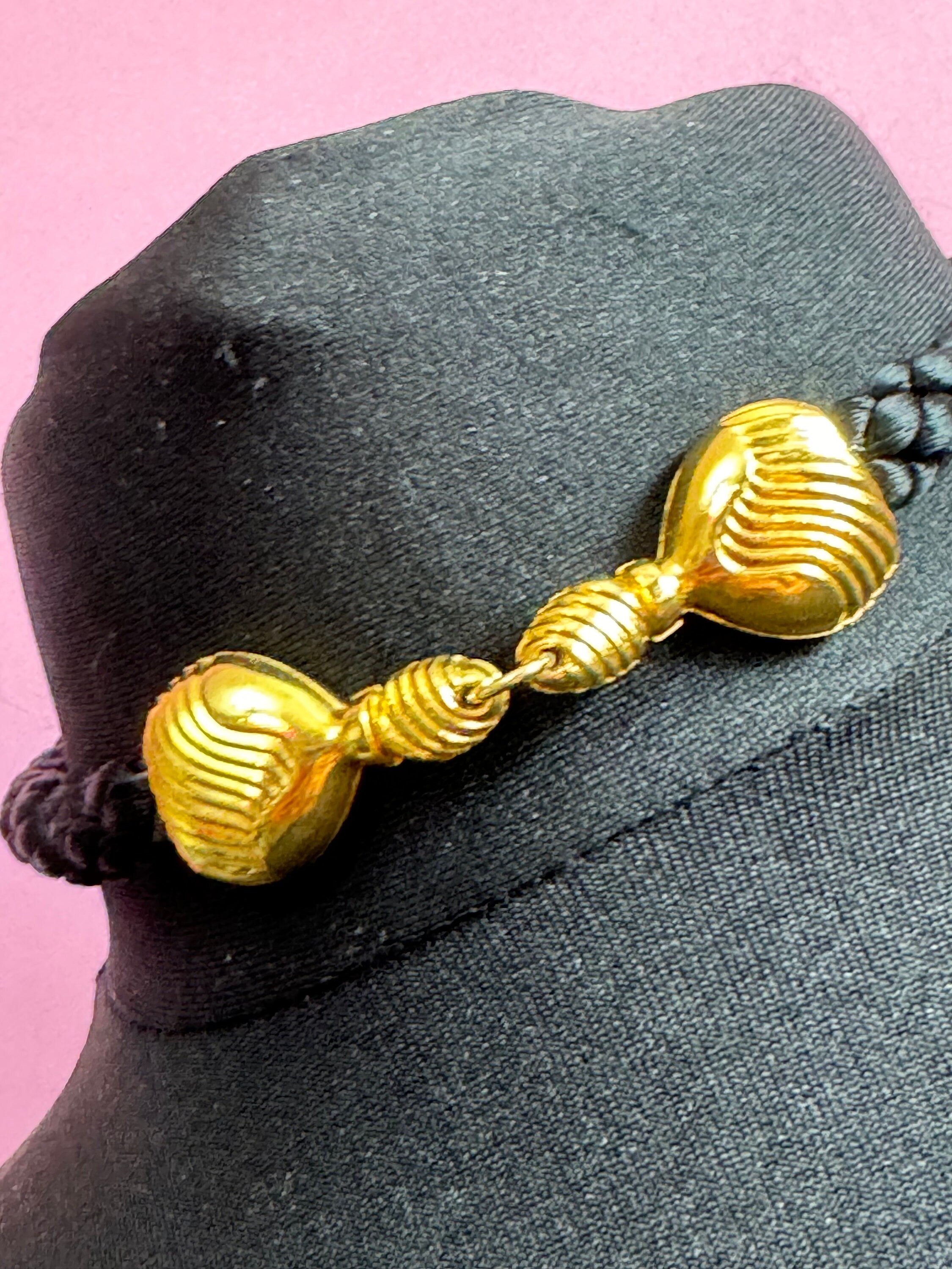 Vintage signed Ted Lapidus choker necklace Designed for the 1984 perfume Creation black woven rope with gold tone accents 38cm