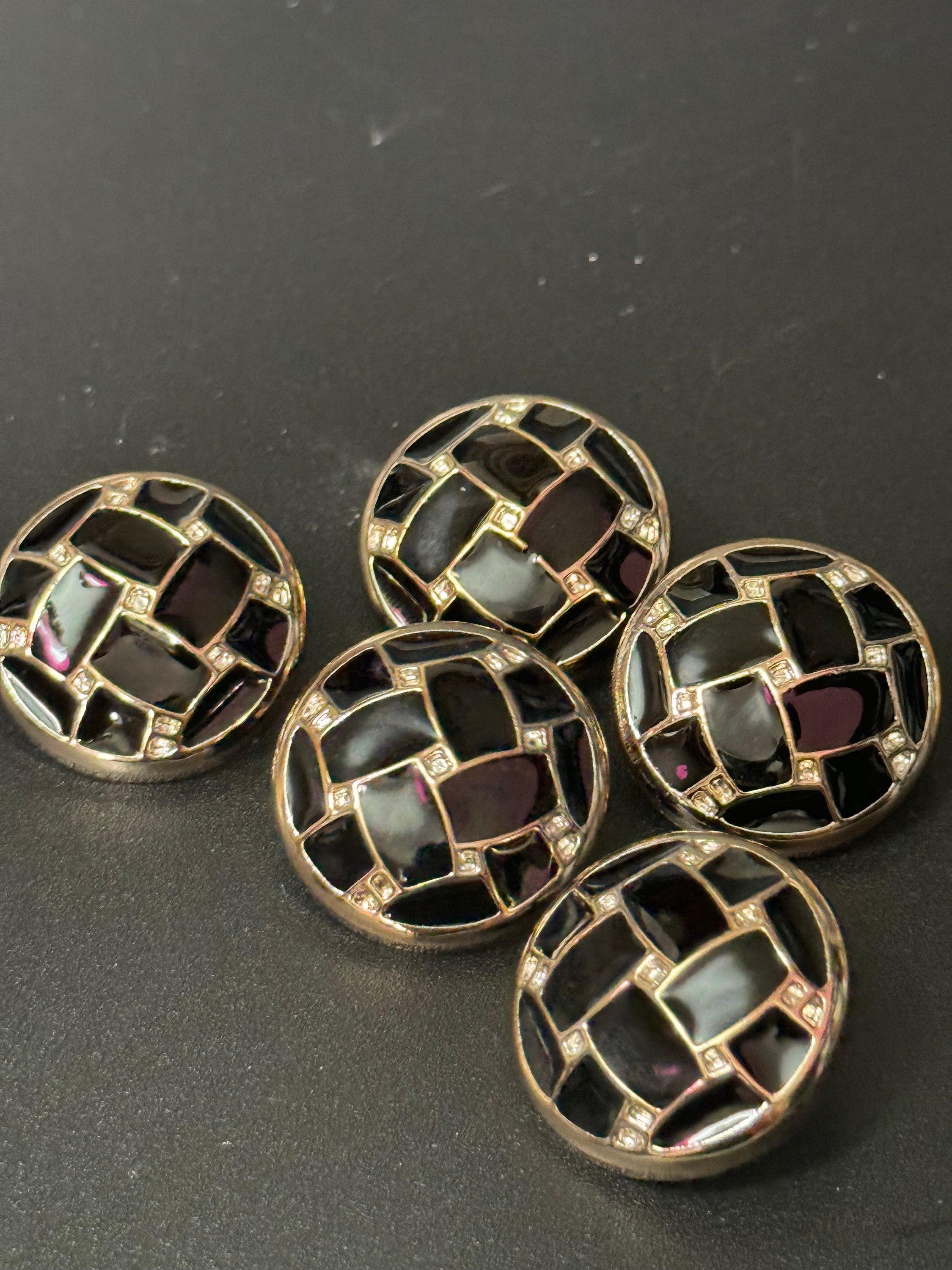 5 x 25mm large round domed black plastic modern woven Buttons gold tone