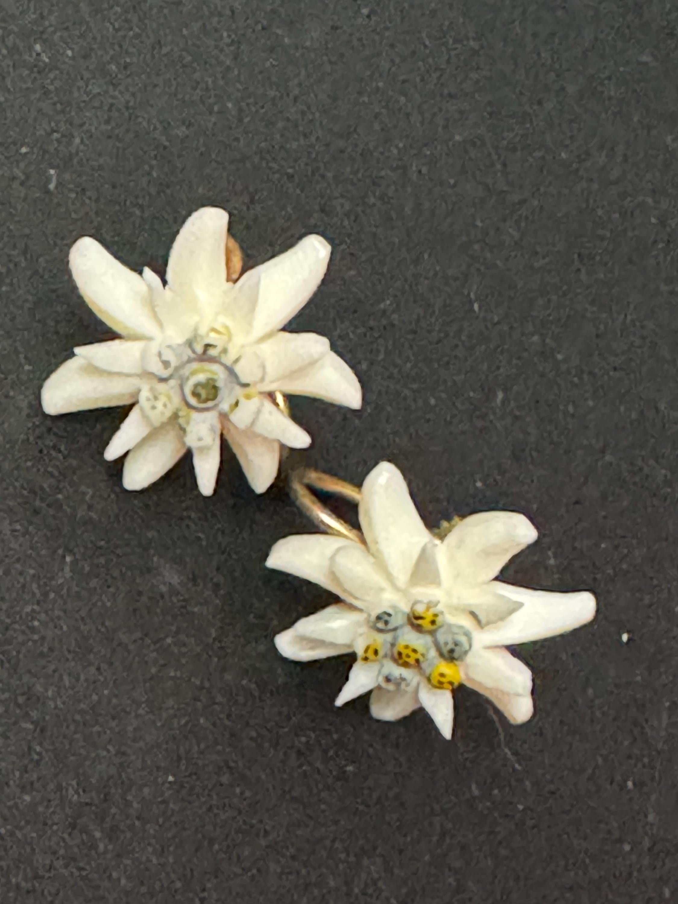 Vintage early plastic celluloid Eidelweiss cream floral clip on earrings art deco