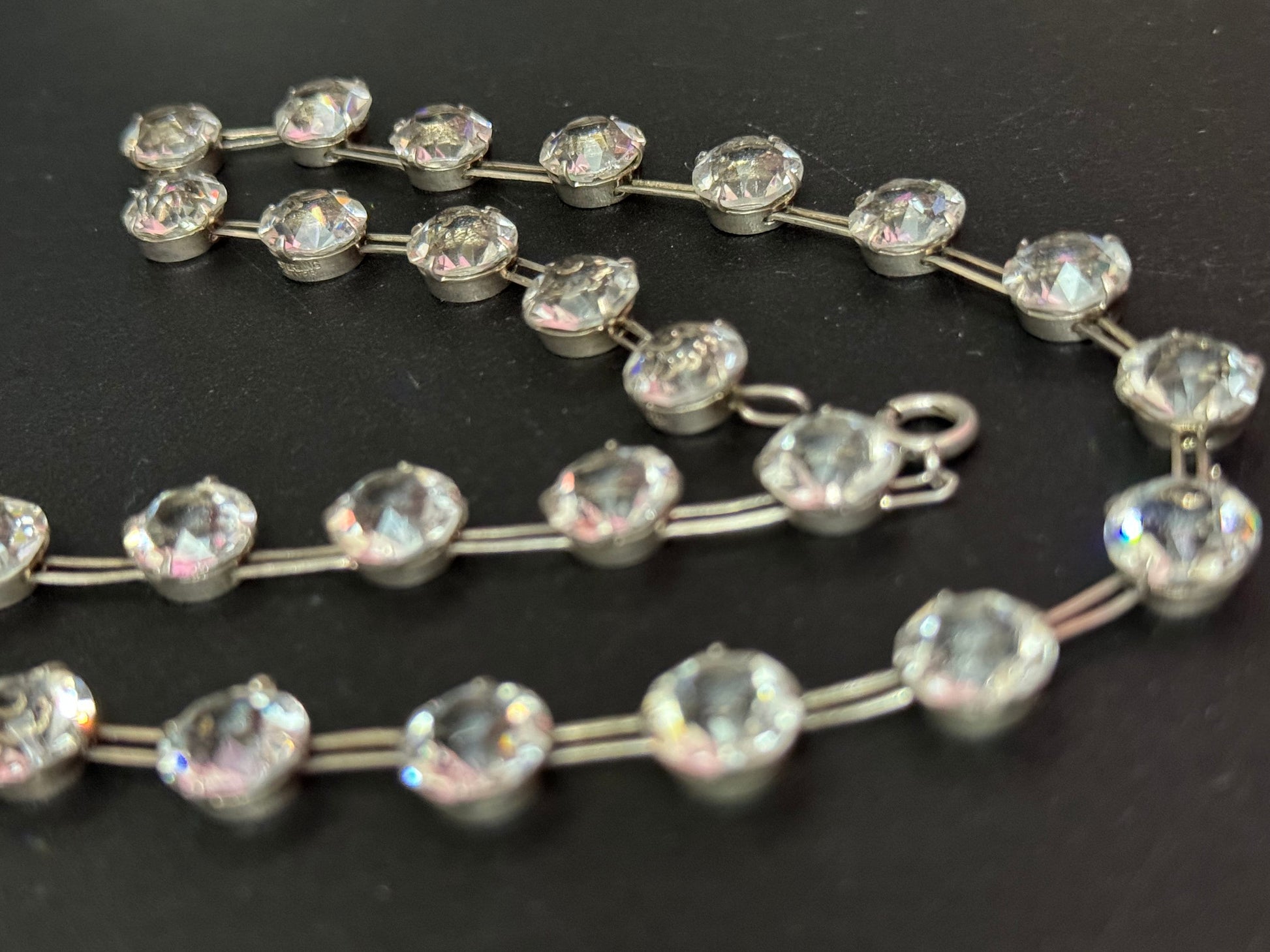 39cm petite fit Art Deco sterling silver open back crystal clear diamanté Paste Rhinestone glass necklace 1920s