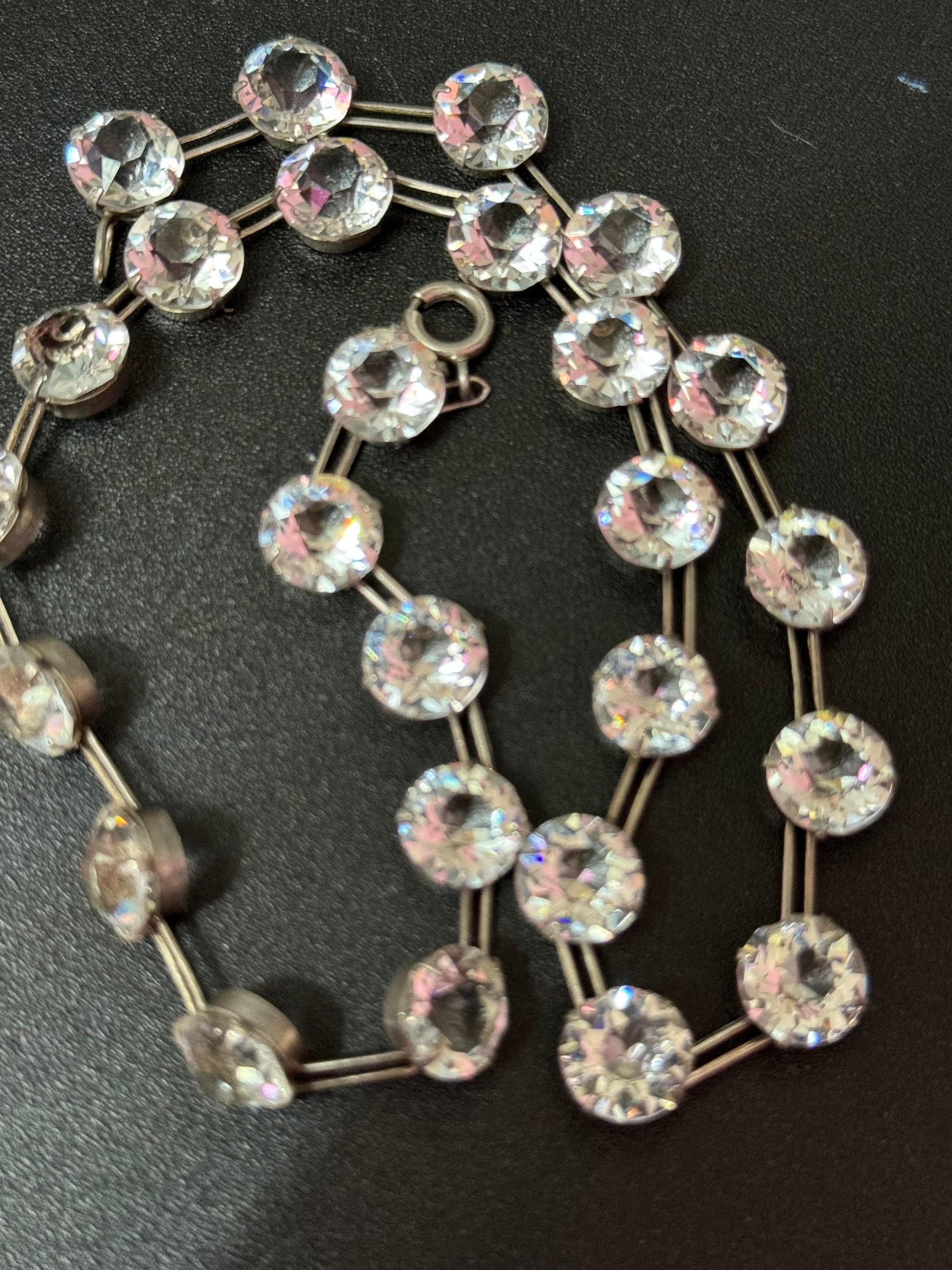 39cm petite fit Art Deco sterling silver open back crystal clear diamanté Paste Rhinestone glass necklace 1920s