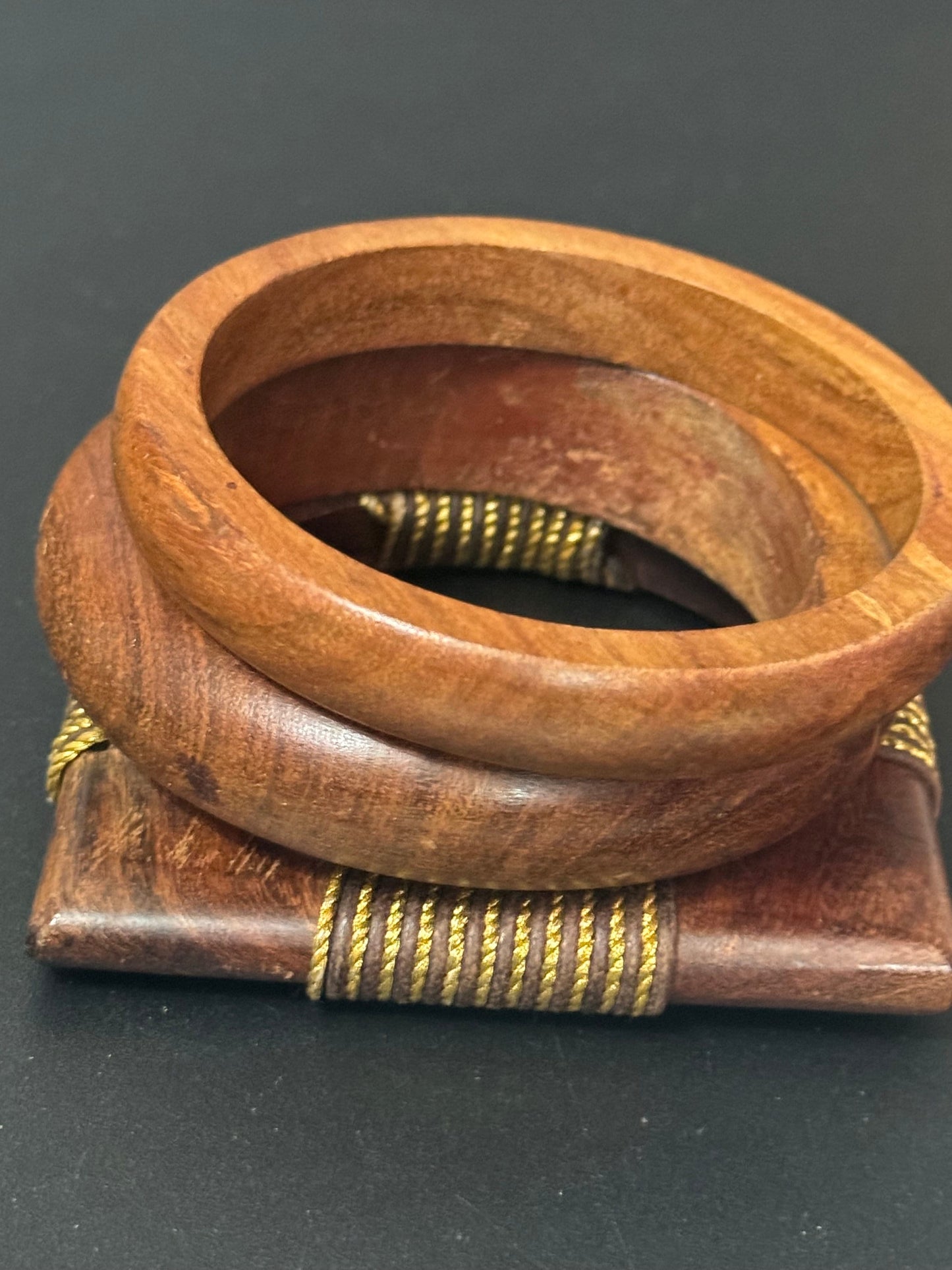 3 x vintage wooden stacking bangles in brown natural shades ethnic tribal boho festival bracelets