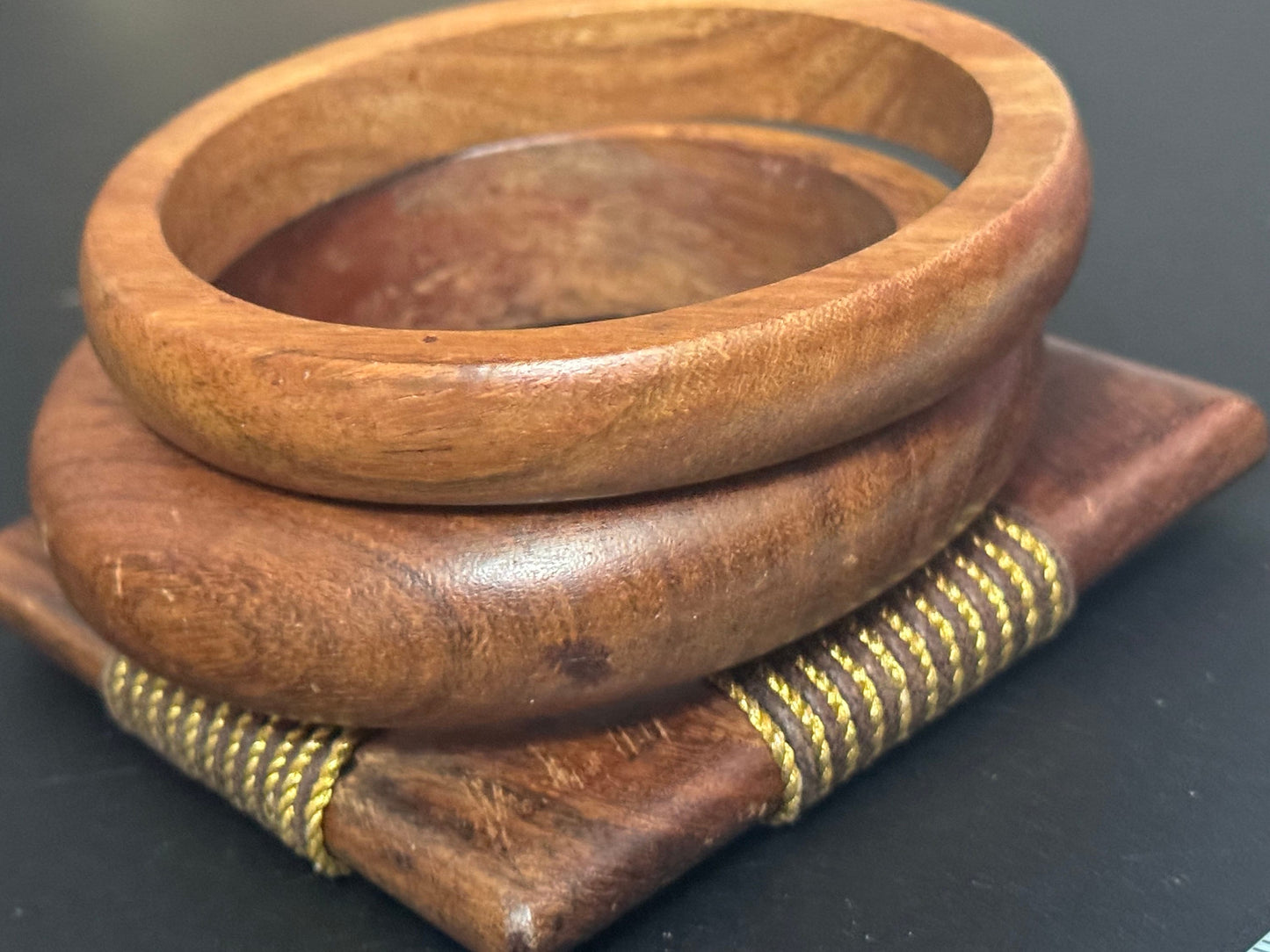 3 x vintage wooden stacking bangles in brown natural shades ethnic tribal boho festival bracelets