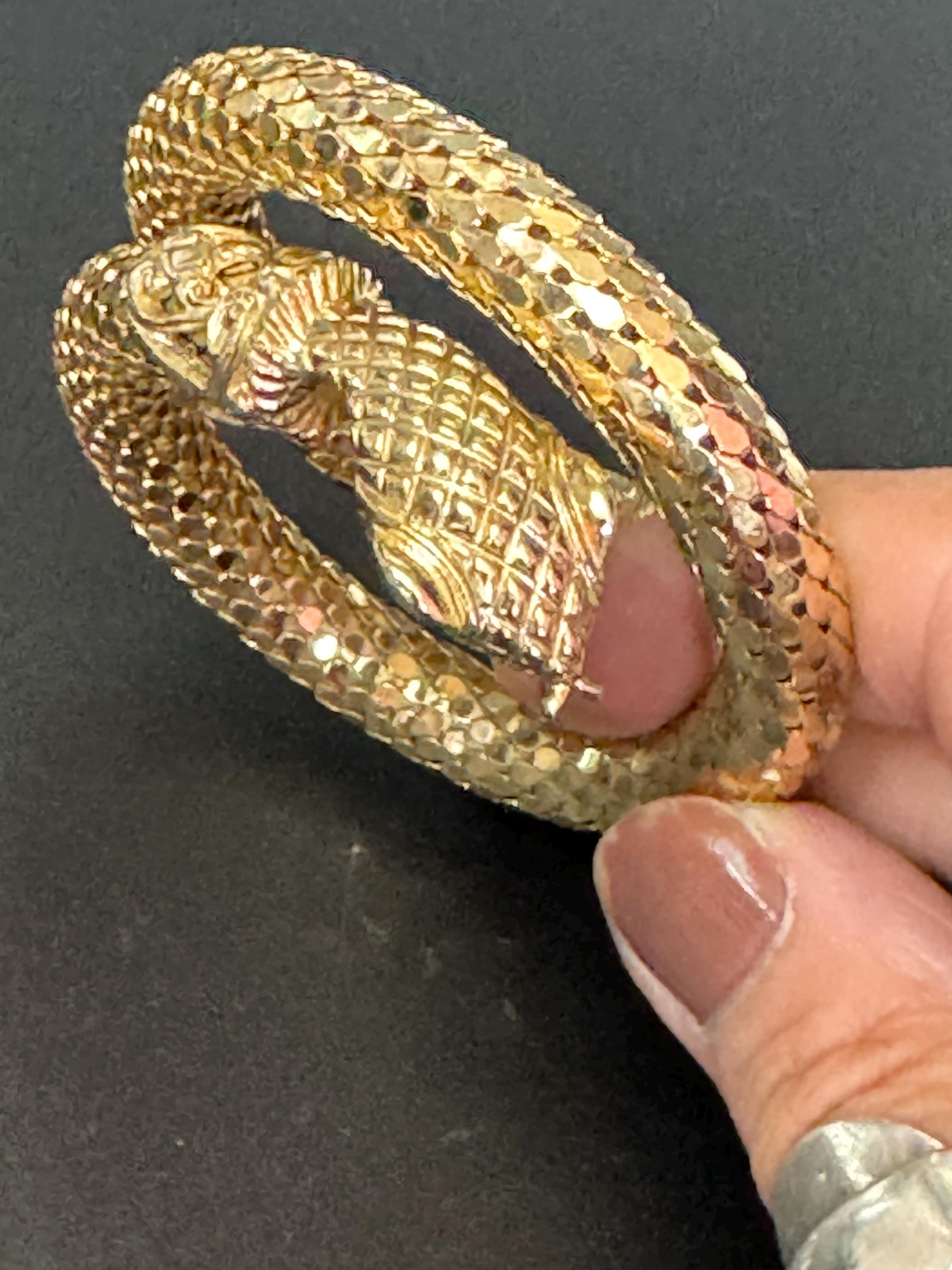 Whiting and Davis Vintage gold tone mesh snake Bangle clamper wrap bracelet signed