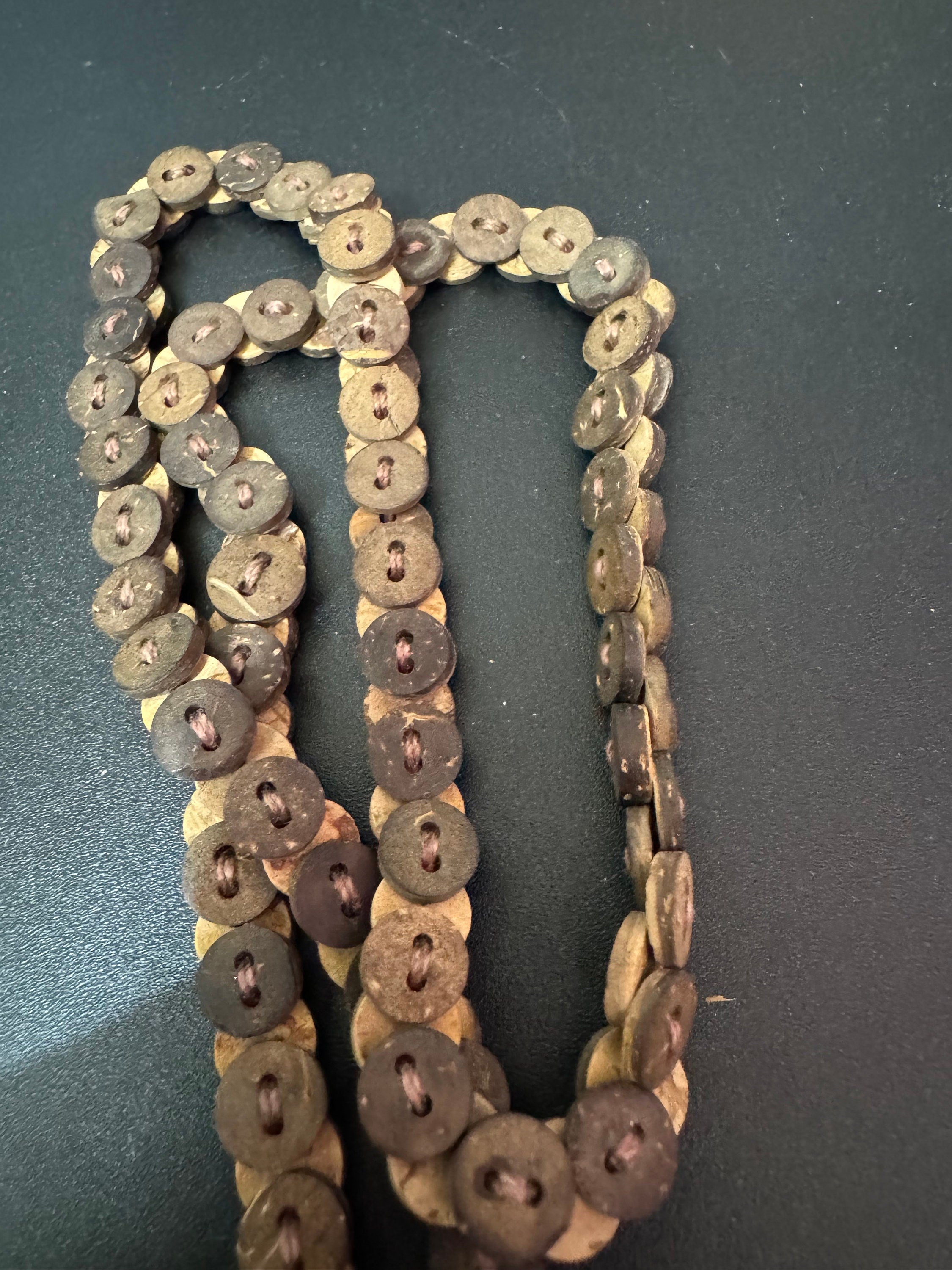 long vintage dark brown wooden natural nut round beaded layering necklace boho festival jewellery