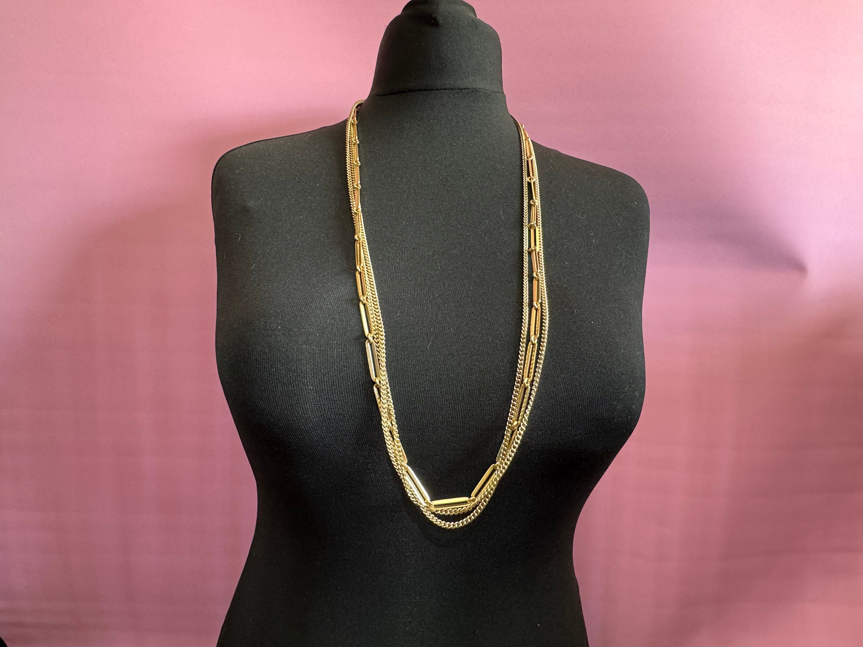 West German lightweight Vintage 1960s modernist gold tone multistrand drape necklace