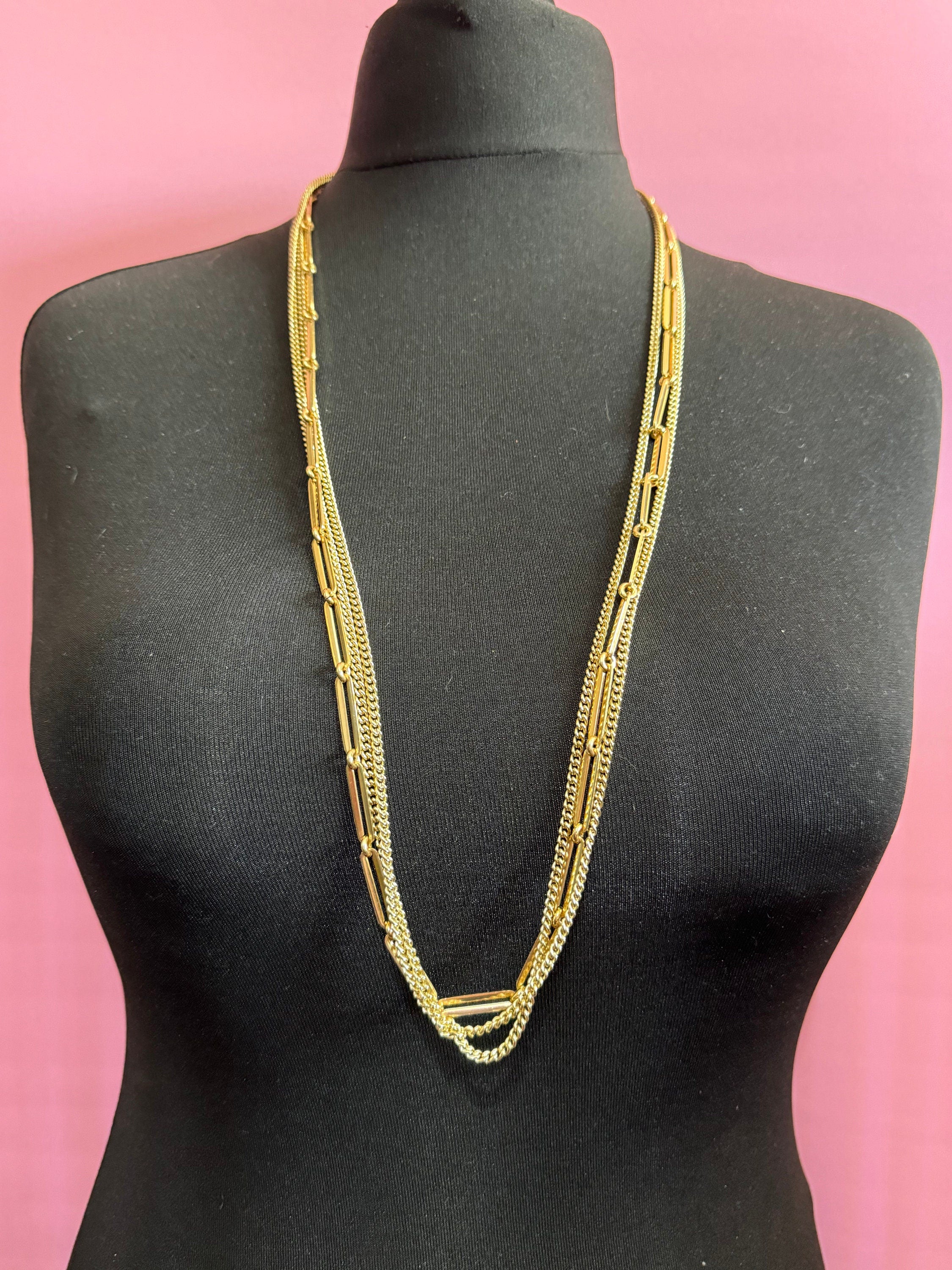 West German lightweight Vintage 1960s modernist gold tone multistrand drape necklace