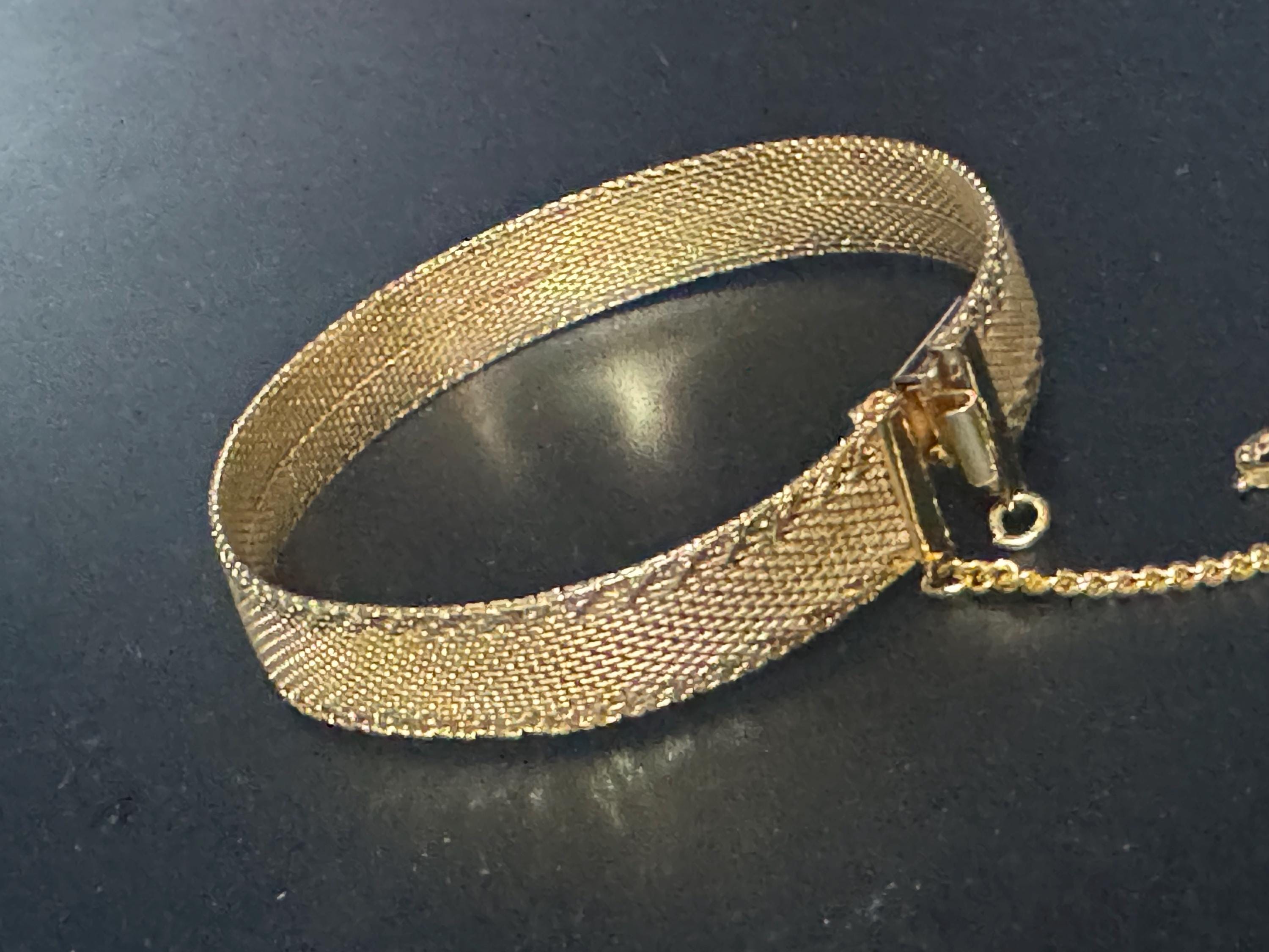 True Vintage pristine gold plated wide mesh flat link bangle bracelet 18.5 x 12mm old shop stock