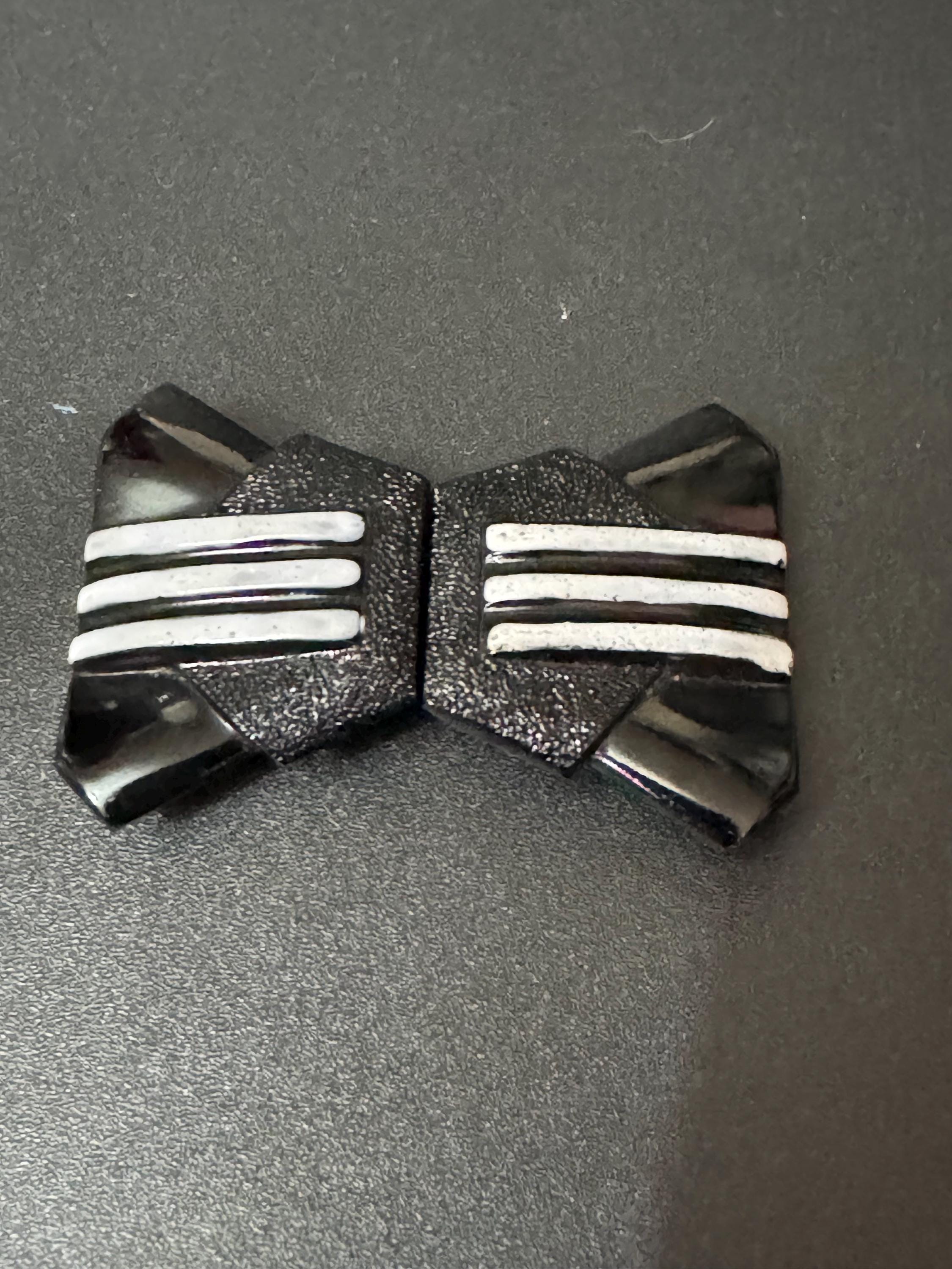 Czech glass Antique Art Deco black and white striped 2 part double bow Belt Buckle monochrome