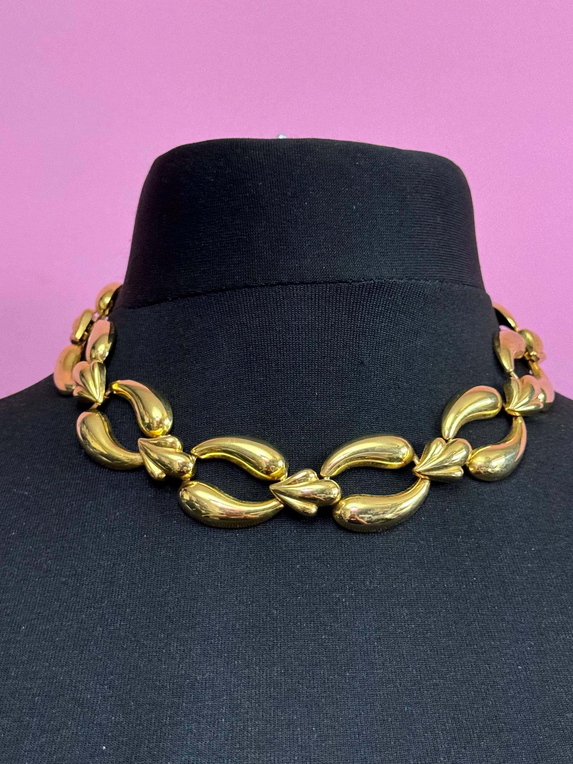 80s retro gold tone wide link collar choker necklace curb chain link 45cm