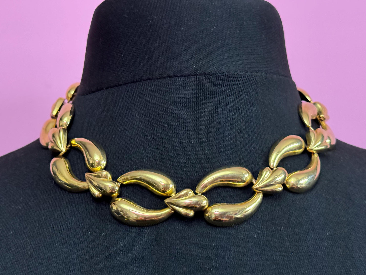 80s retro gold tone wide link collar choker necklace curb chain link 45cm