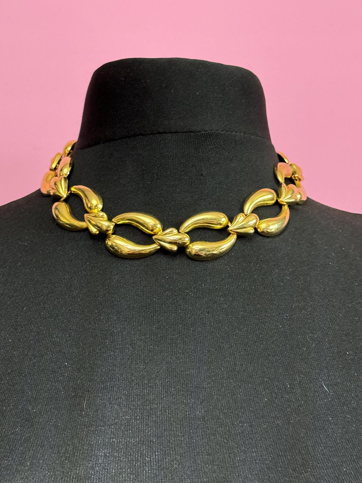 80s retro gold tone wide link collar choker necklace curb chain link 45cm