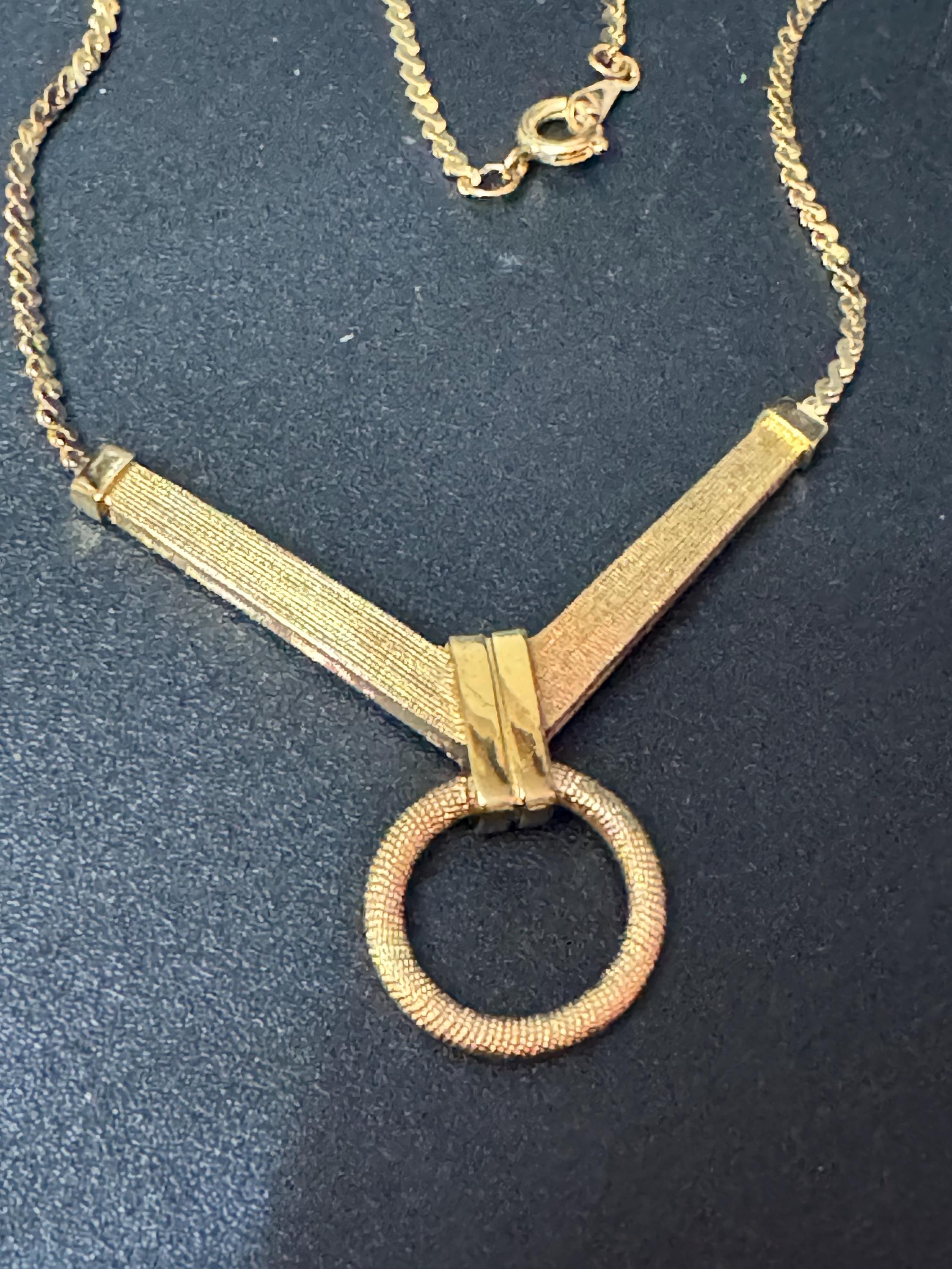 Rare logo early Signed Jewels by TRIFARI designer gold tone brushed metal pendant chain necklace 39.5cm