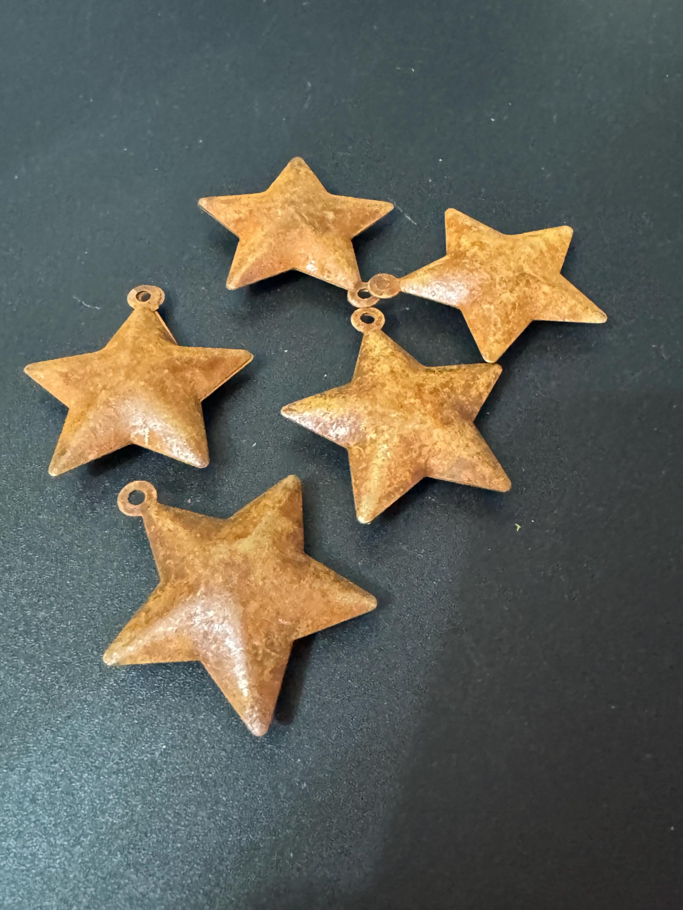 5 x Rusty puffy metal star rusted bells craft jingle bells for Christmas rustic craft