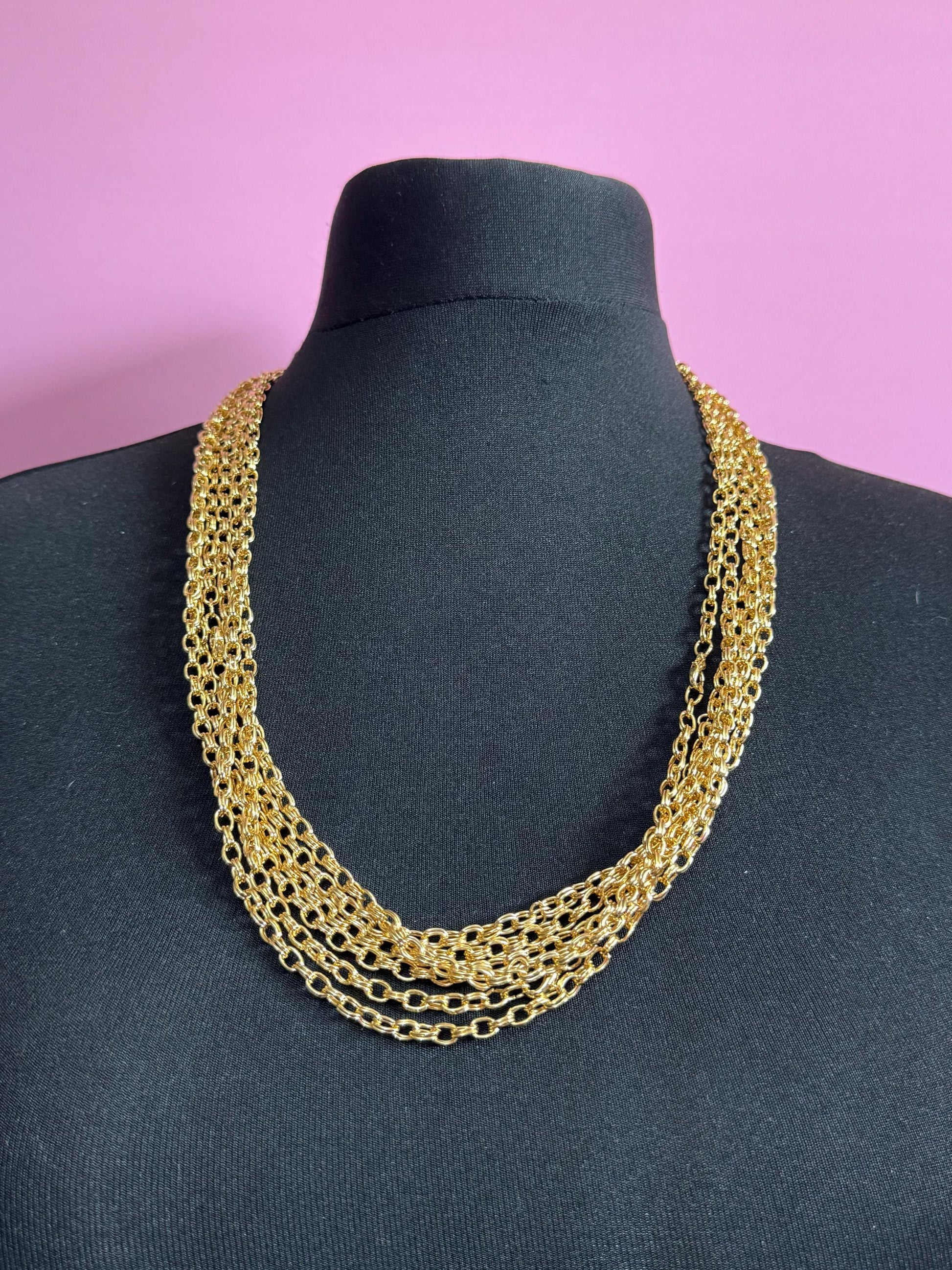 True Vintage 5mm gold plated 29” 72cm double cable link chain ideal layering necklace for charms old shop stock