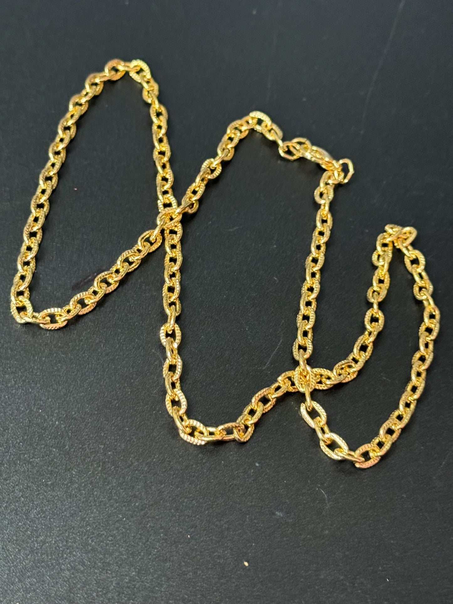 True Vintage 5mm gold plated 24” 62cm etched cable link chain ideal layering necklace for charms old shop stock