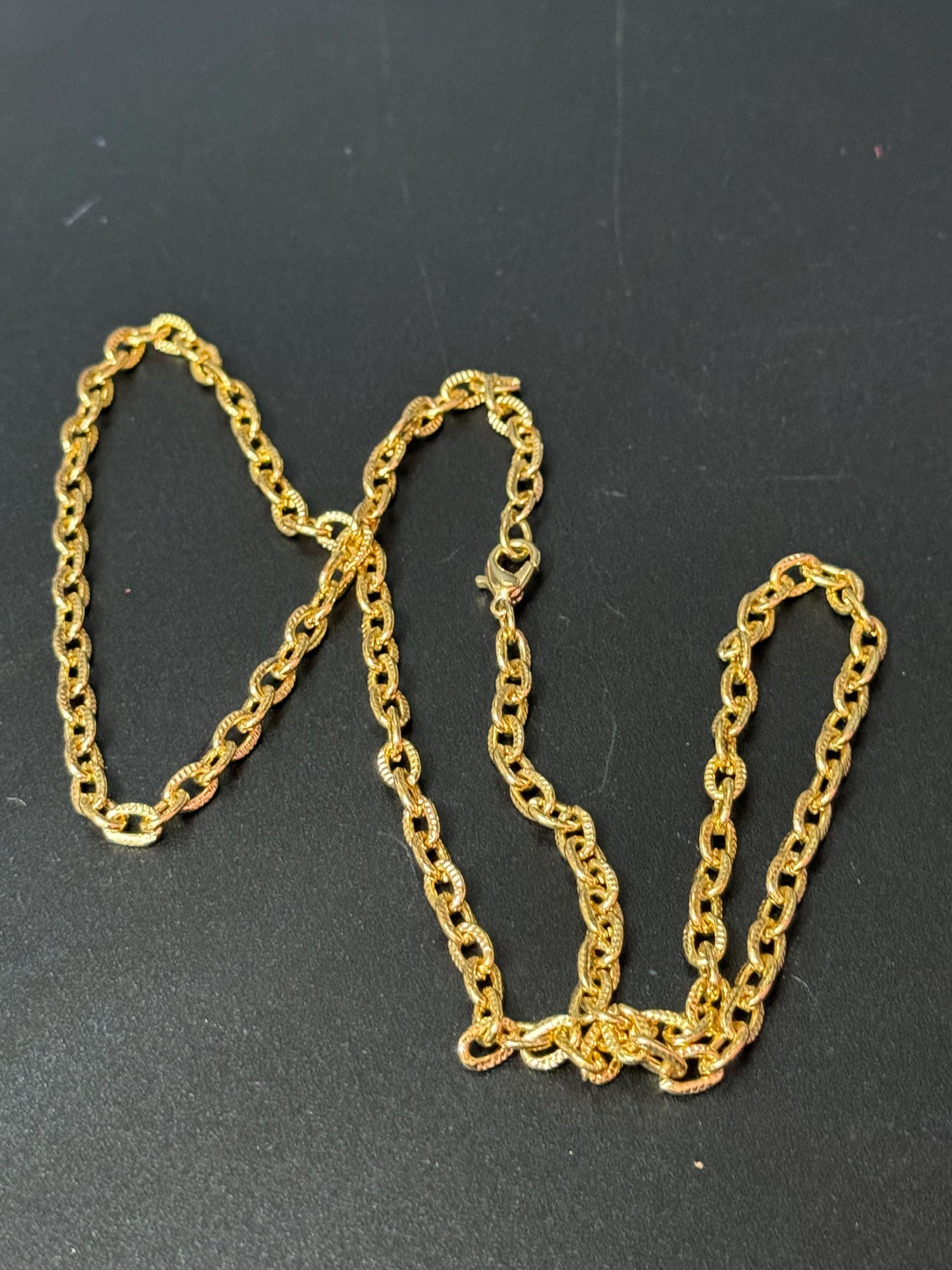 True Vintage 5mm gold plated 24” 62cm etched cable link chain ideal layering necklace for charms old shop stock