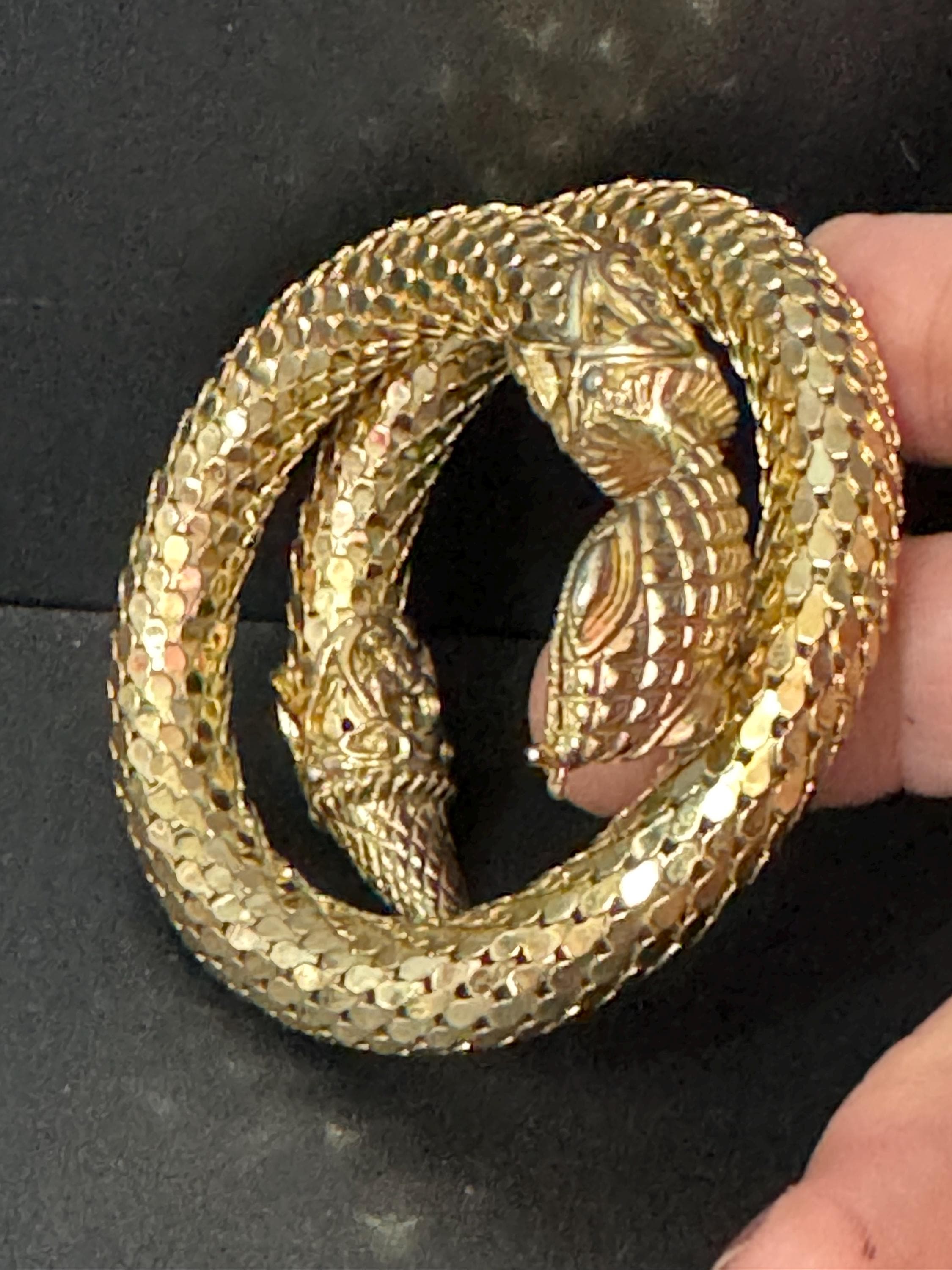 Whiting and Davis Vintage gold tone mesh snake Bangle clamper wrap bracelet signed