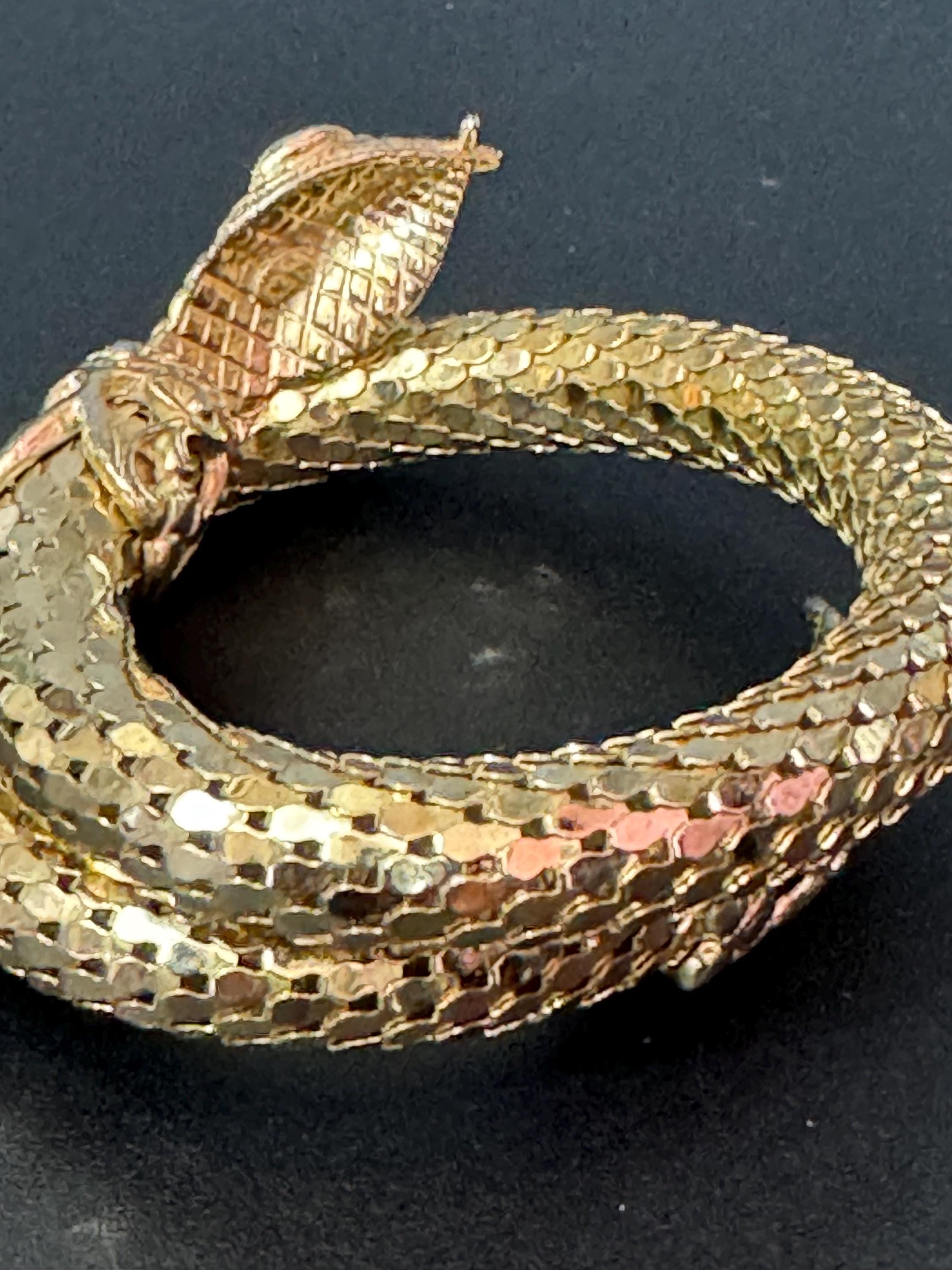 Whiting and Davis Vintage gold tone mesh snake Bangle clamper wrap bracelet signed