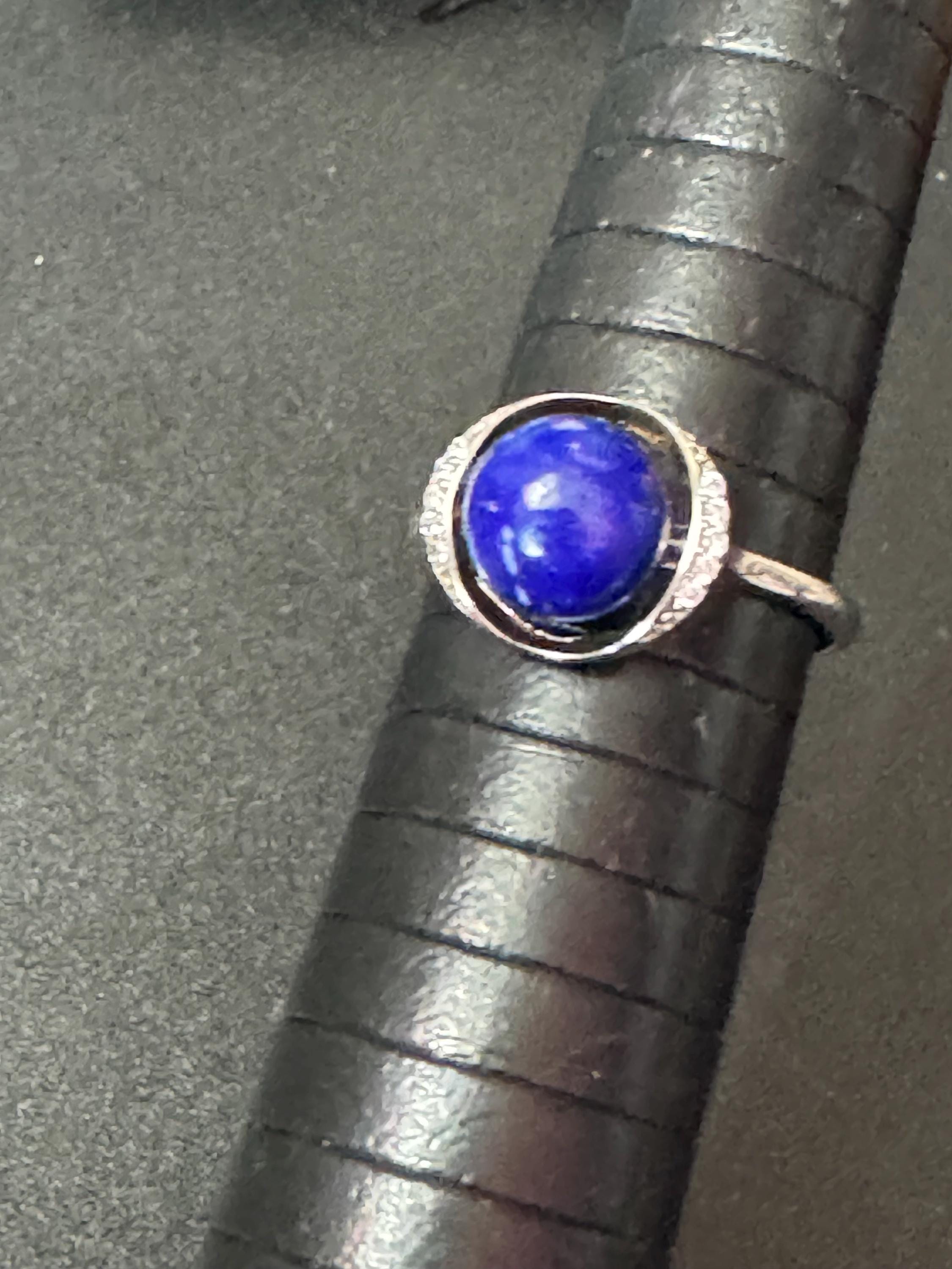 vintage retro 925 sterling silver Lapis Lapiz Lazuli Blue Gemstone paste Set dress cocktail ring size N O 2.5 grams