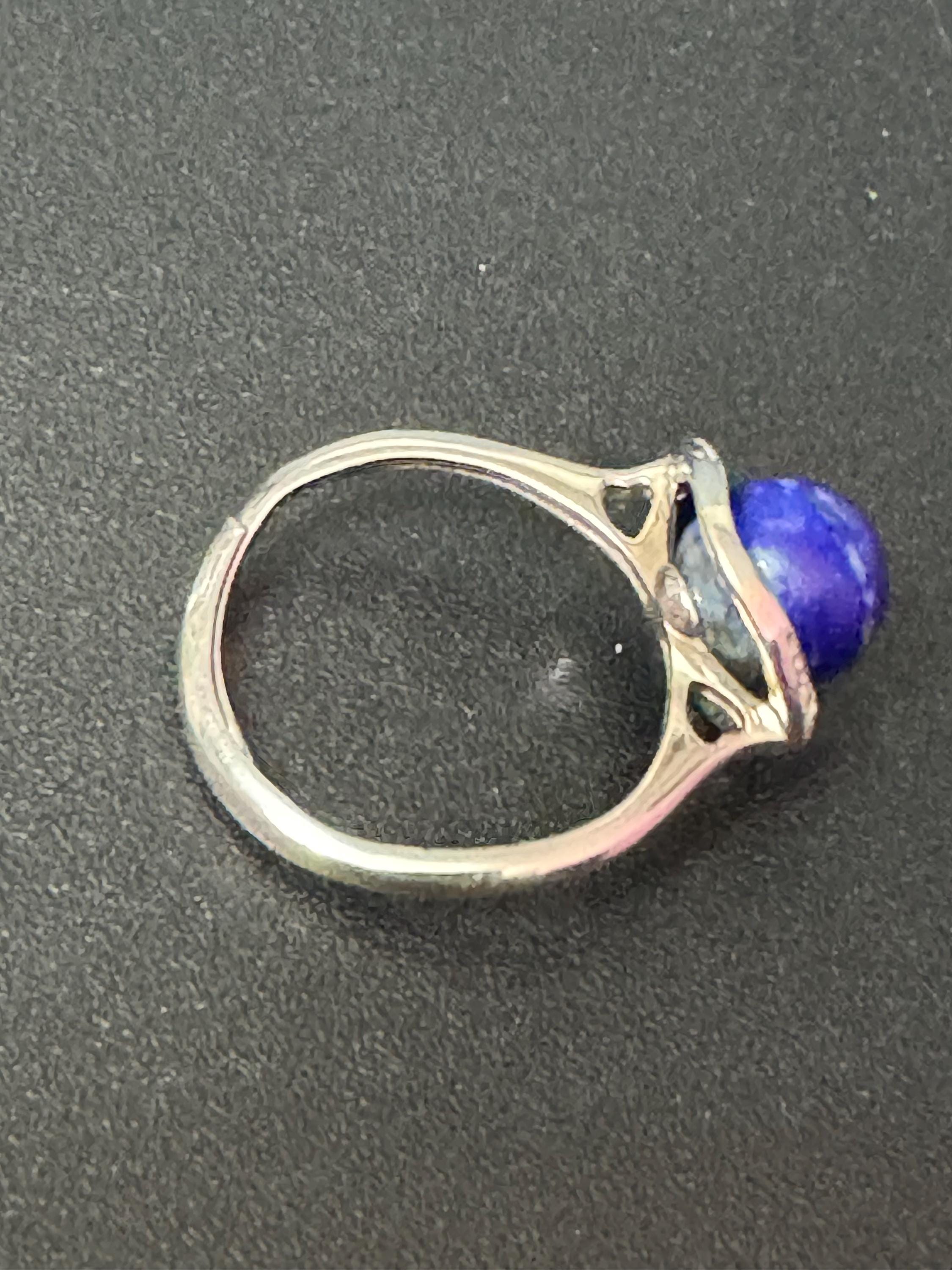 vintage retro 925 sterling silver Lapis Lapiz Lazuli Blue Gemstone paste Set dress cocktail ring size N O 2.5 grams