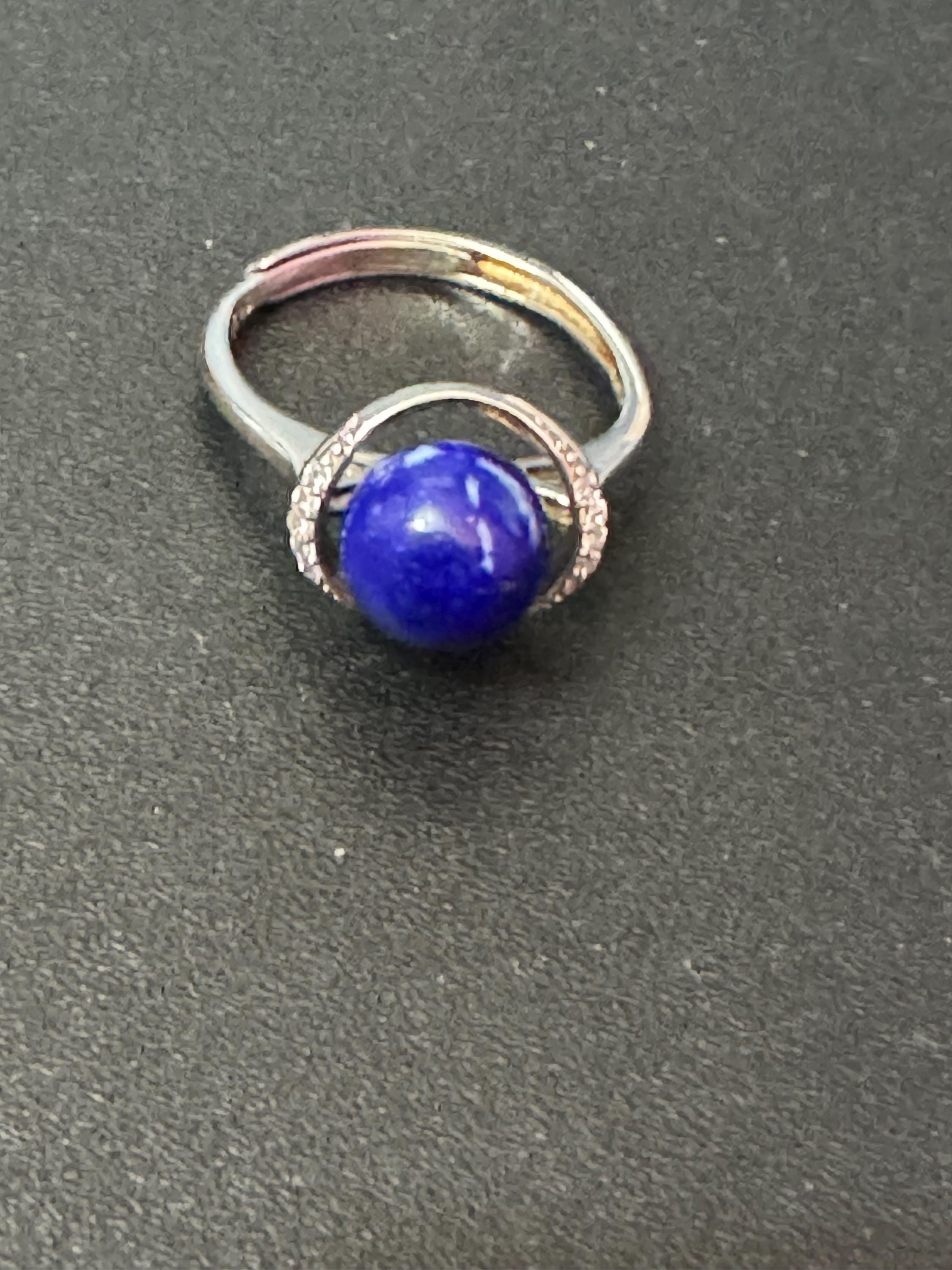 vintage retro 925 sterling silver Lapis Lapiz Lazuli Blue Gemstone paste Set dress cocktail ring size N O 2.5 grams