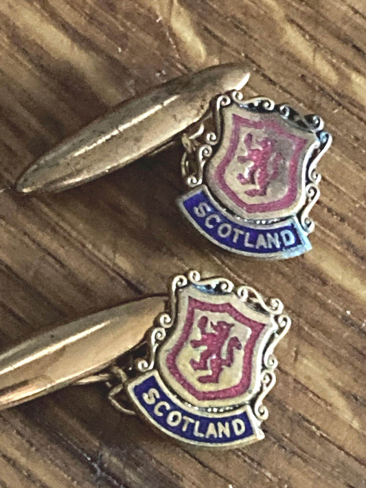 Vintage Scotland gold tone chain enamel cufflinks Scottish