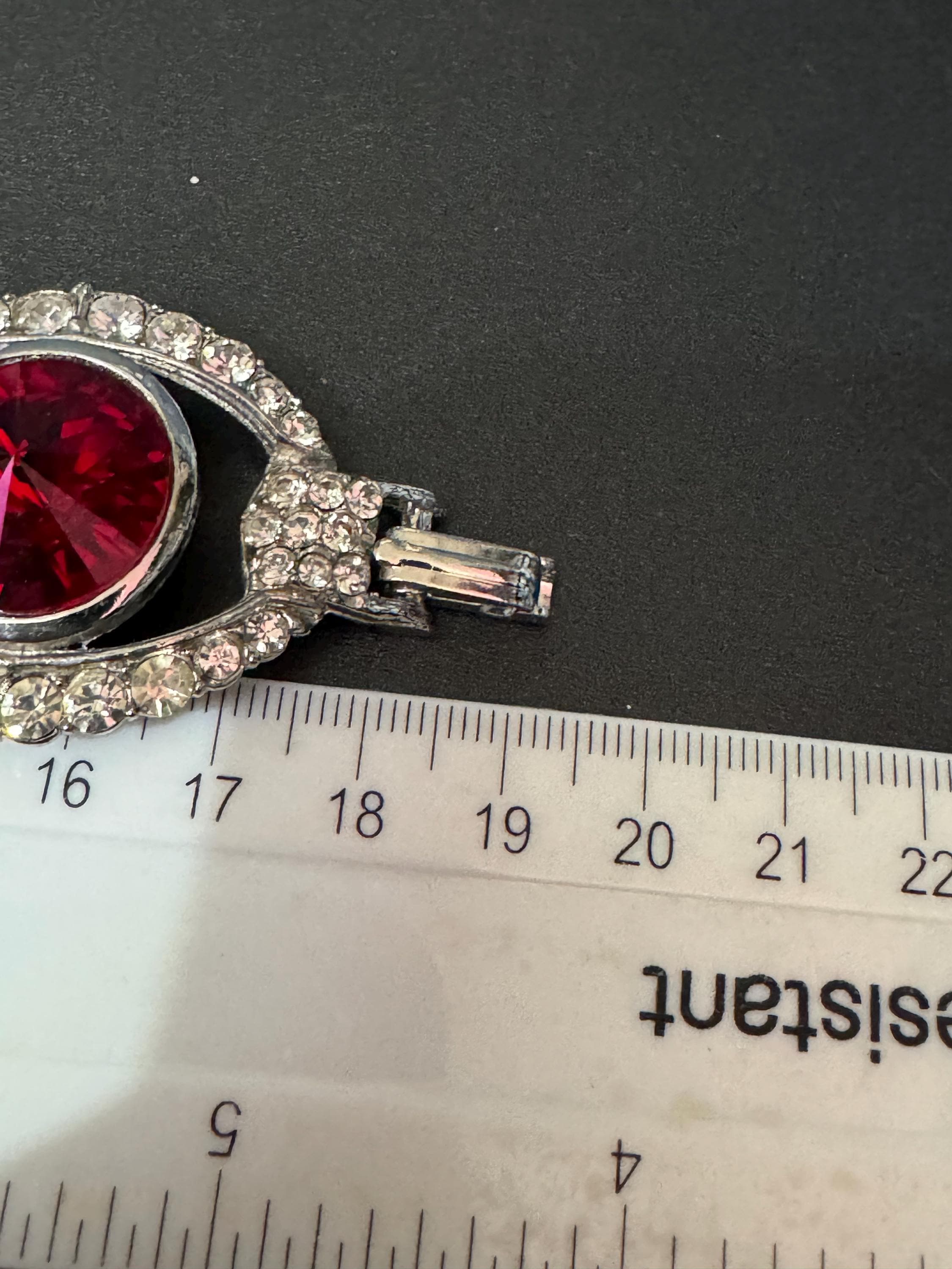 vintage Swarovski Diamanté silver tone ruby red Rivoli crystal rhinestone cocktail Bracelet and matching clip on earrings jewellery set