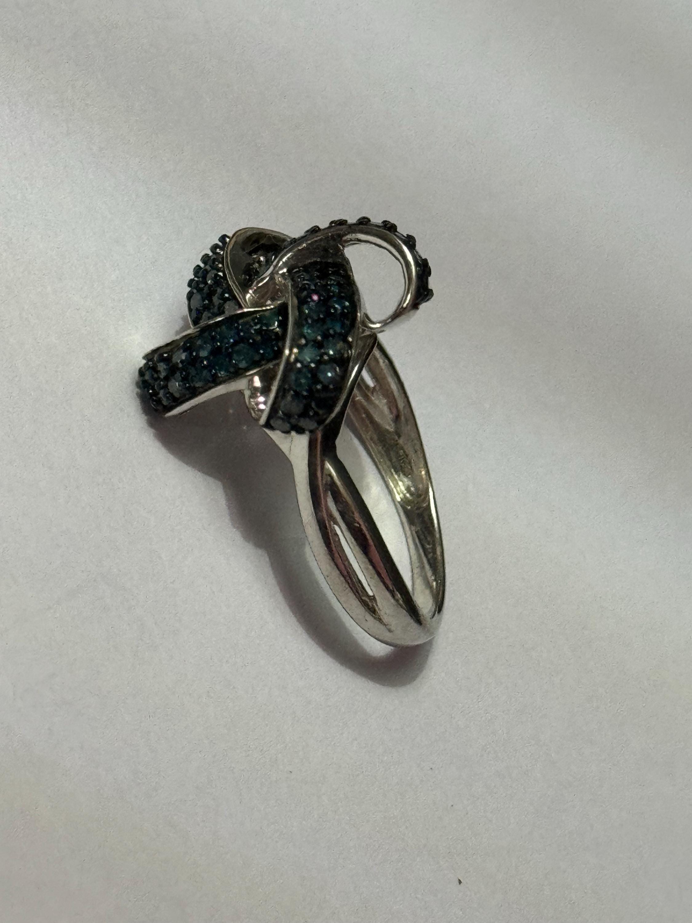 UK Size Q blue black gemstone knot cocktail dress ring 925 sterling silver tggc