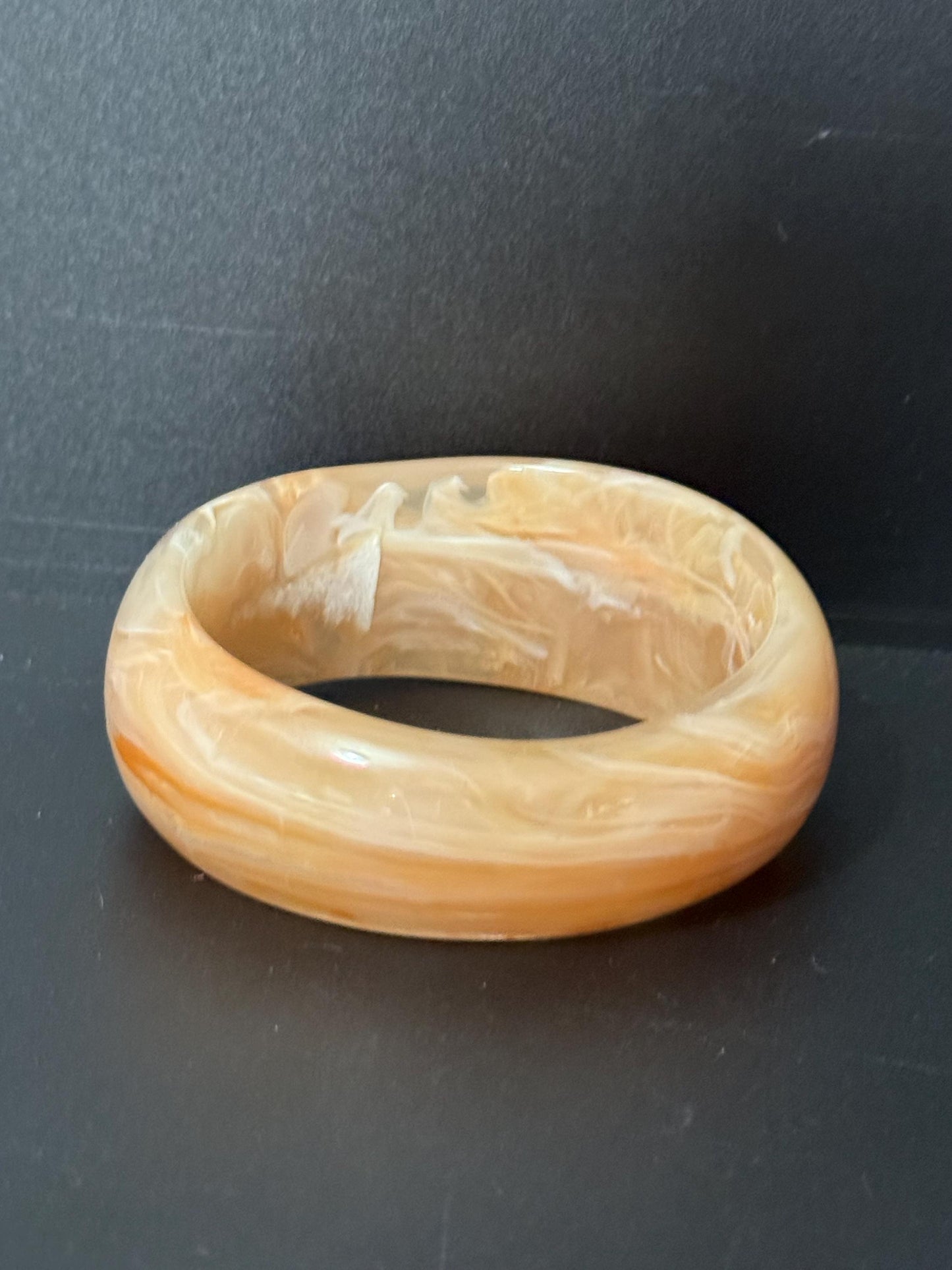 Brown Beige marbled plastic wide cuff bangle bracelet stacking layering Vintage retro