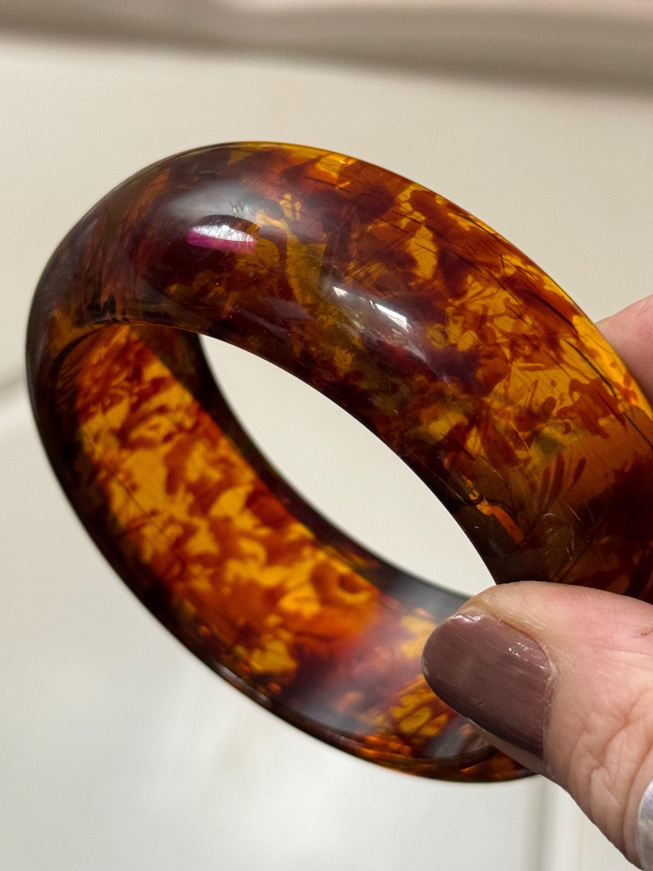 Faux tortoiseshell brown Perspex plastic  wide cuff bangle bracelet stacking layering Vintage