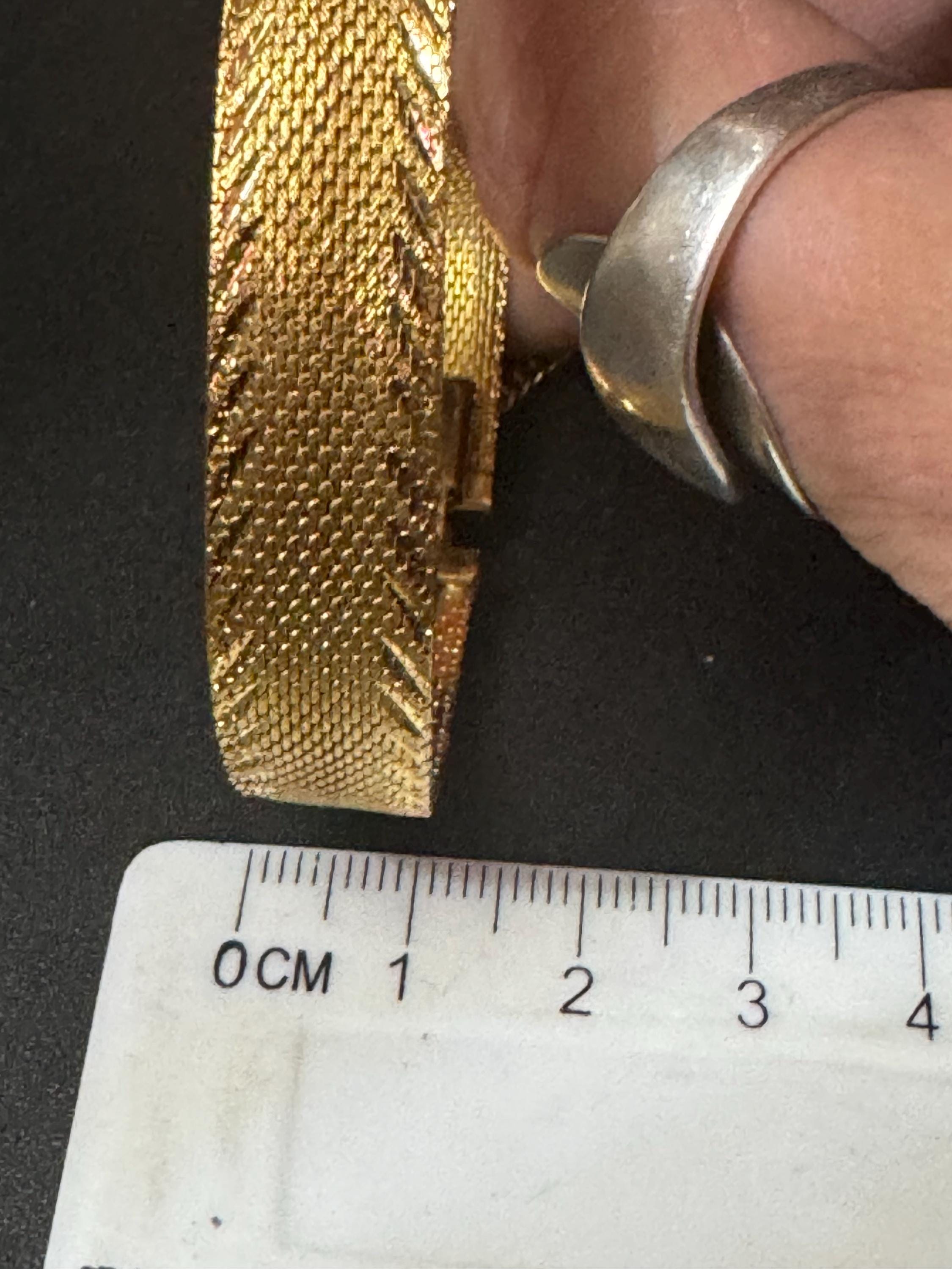 True Vintage pristine gold plated wide mesh flat link bangle bracelet 18.5 x 12mm old shop stock