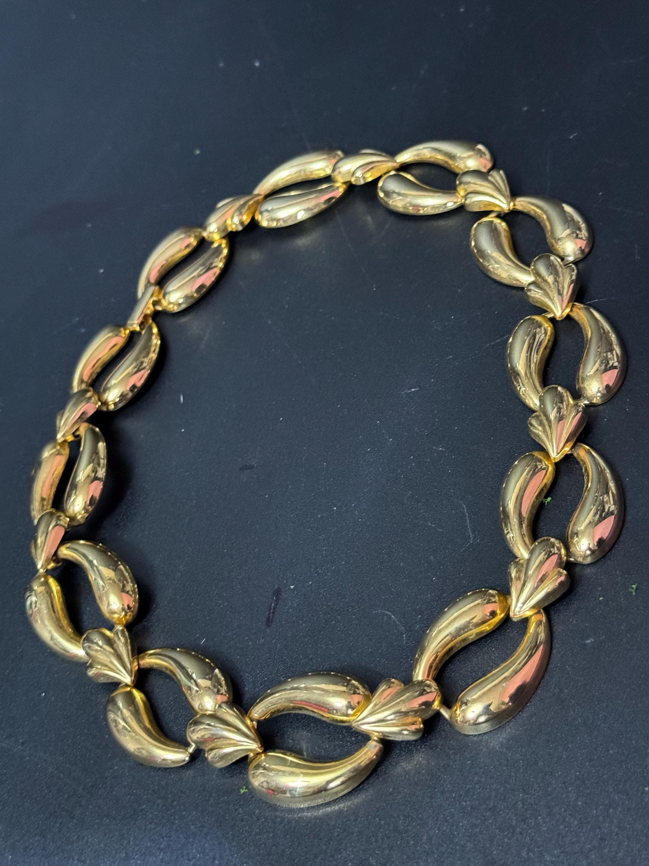 80s retro gold tone wide link collar choker necklace curb chain link 45cm