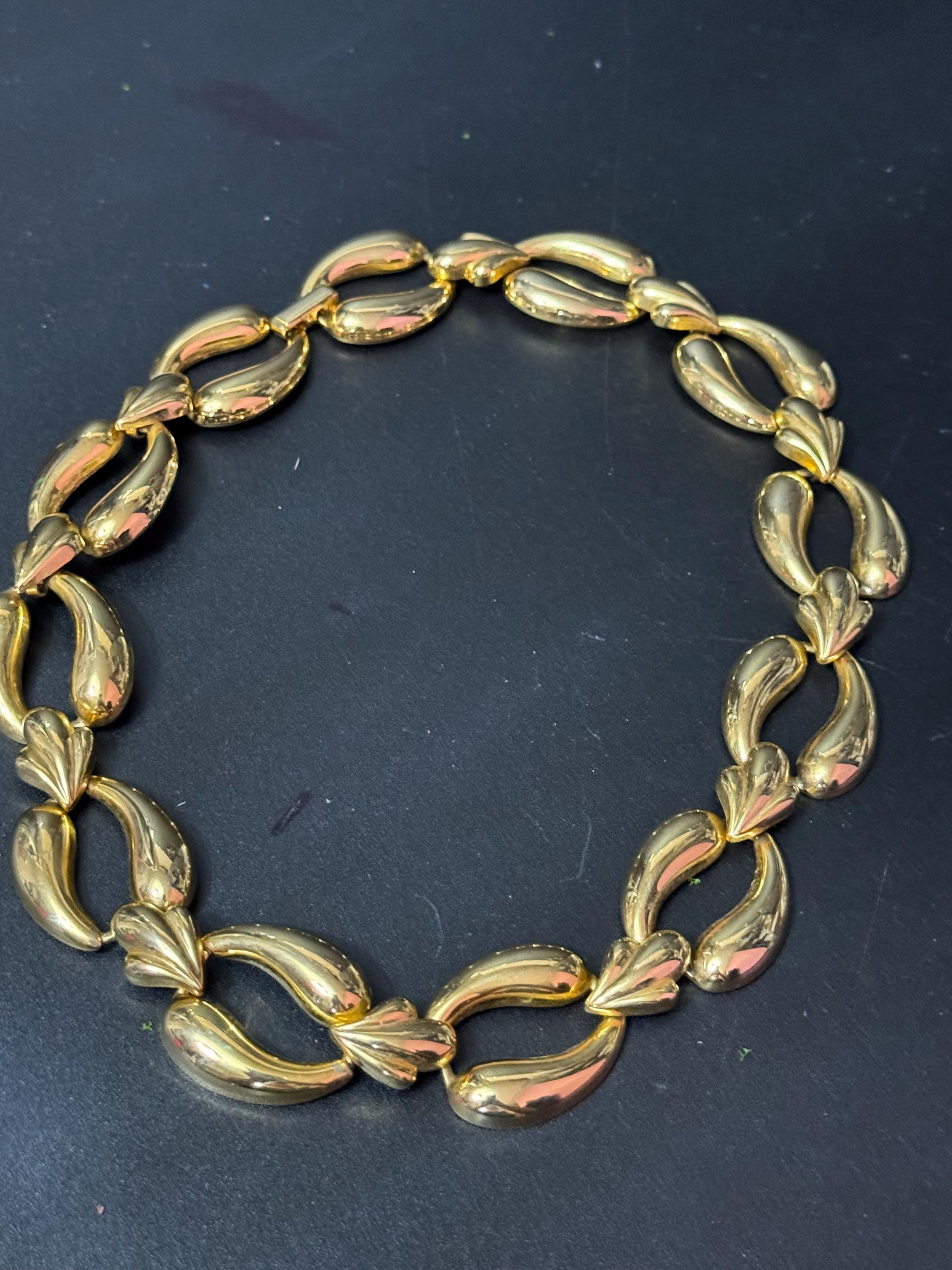 80s retro gold tone wide link collar choker necklace curb chain link 45cm