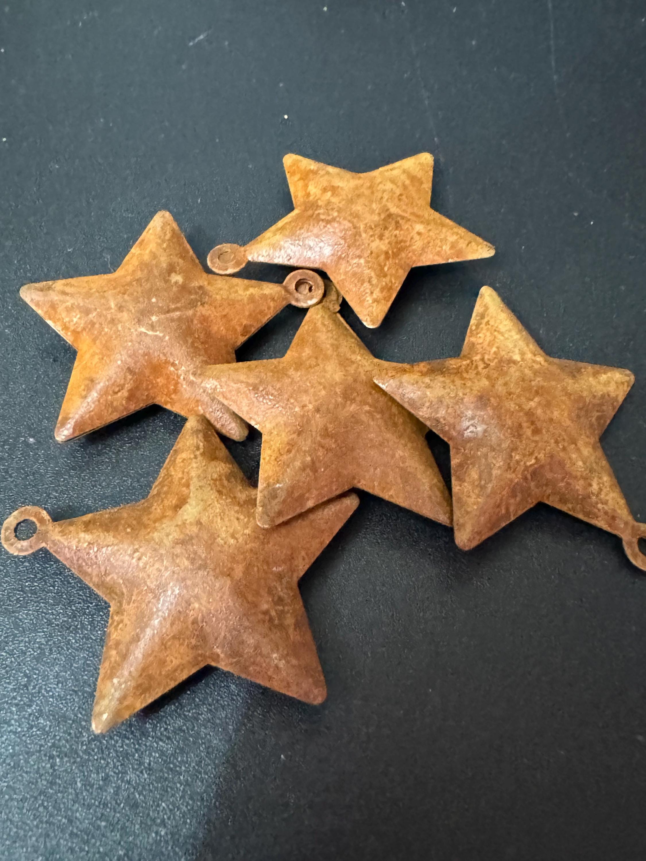 5 x Rusty puffy metal star rusted bells craft jingle bells for Christmas rustic craft