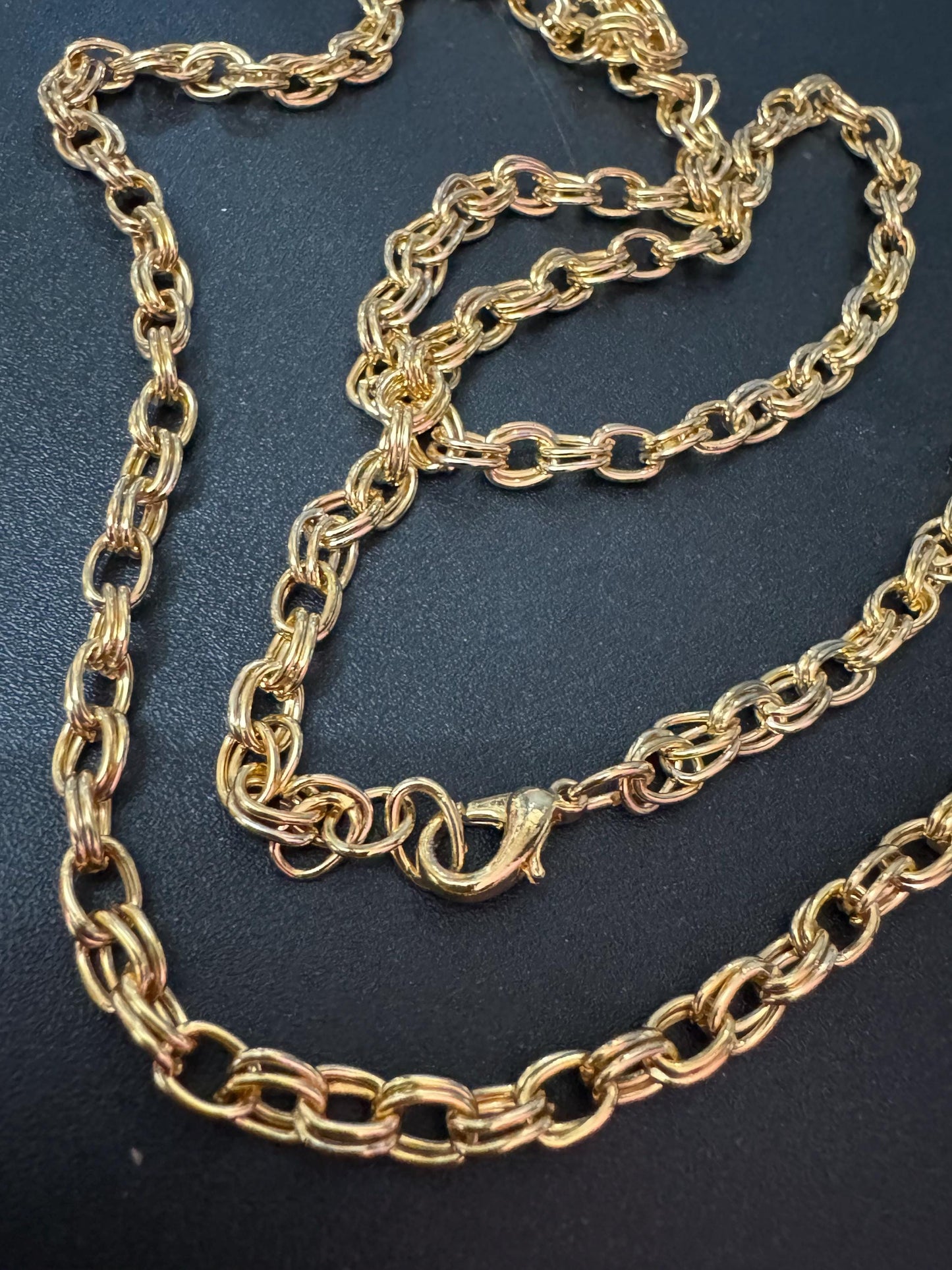 True Vintage 5mm gold plated 29” 72cm double cable link chain ideal layering necklace for charms old shop stock