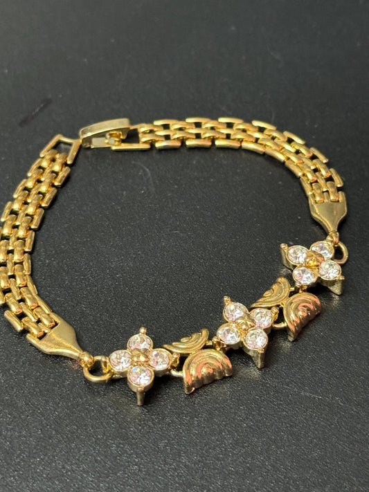 Vintage 1980s gold tone crystal diamanté panther chain link gold bracelet 18.5cm long