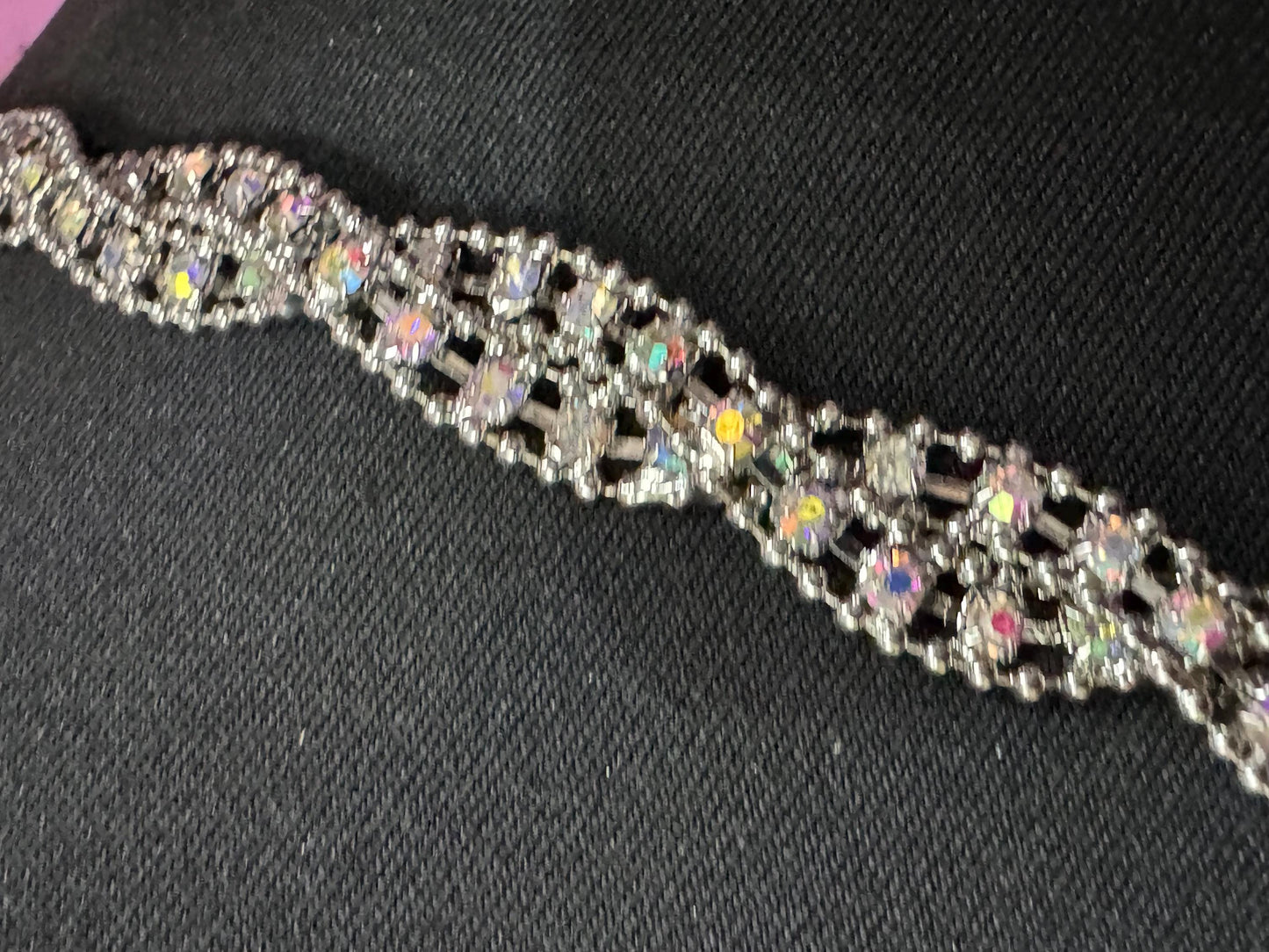 Ladies silver tone AB rainbow diamanté chain link belt adjustable to 100cm