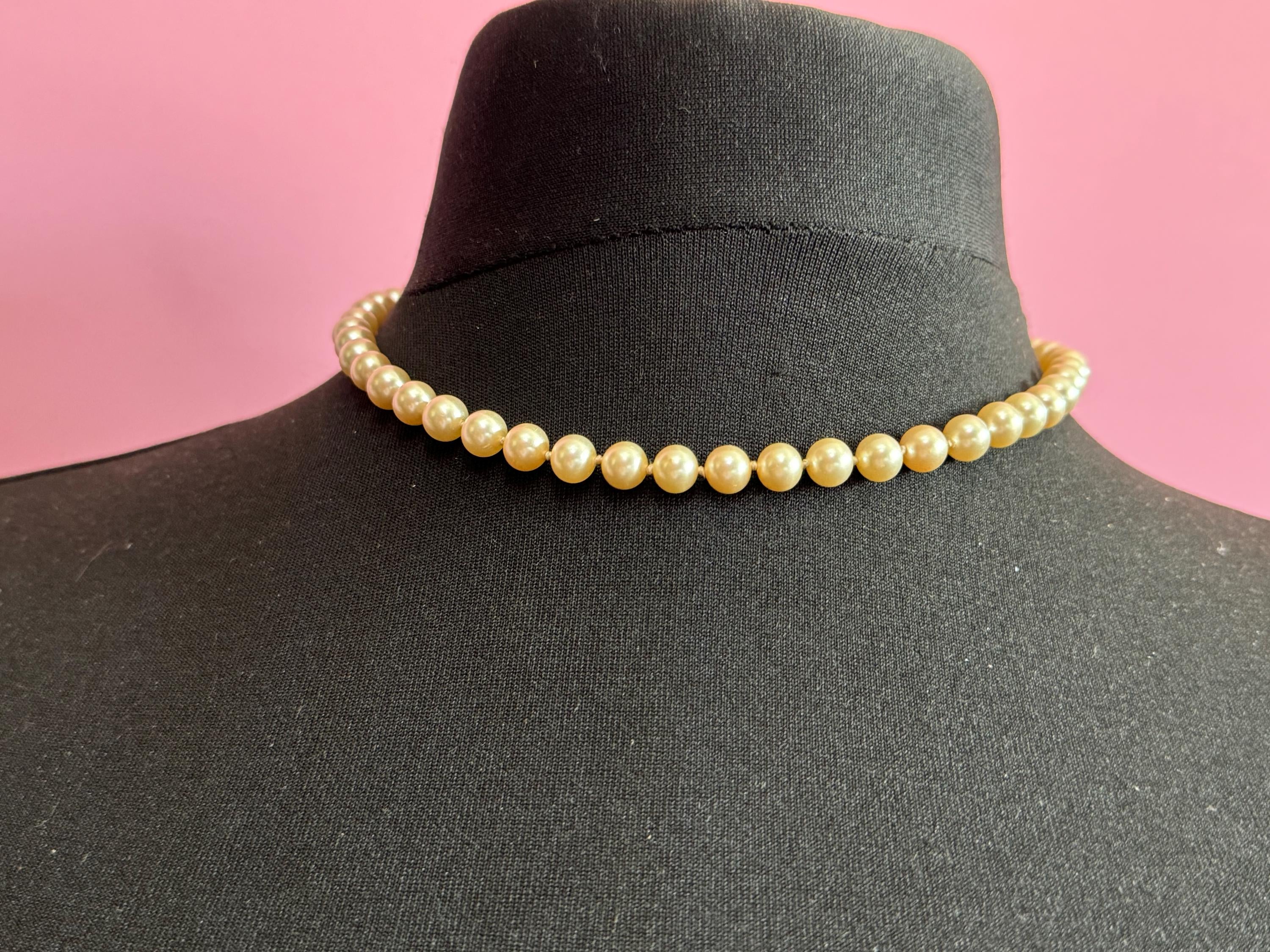 vintage single strand cream glass pearl necklace with ornate 925 sterling silver clasp 44cm