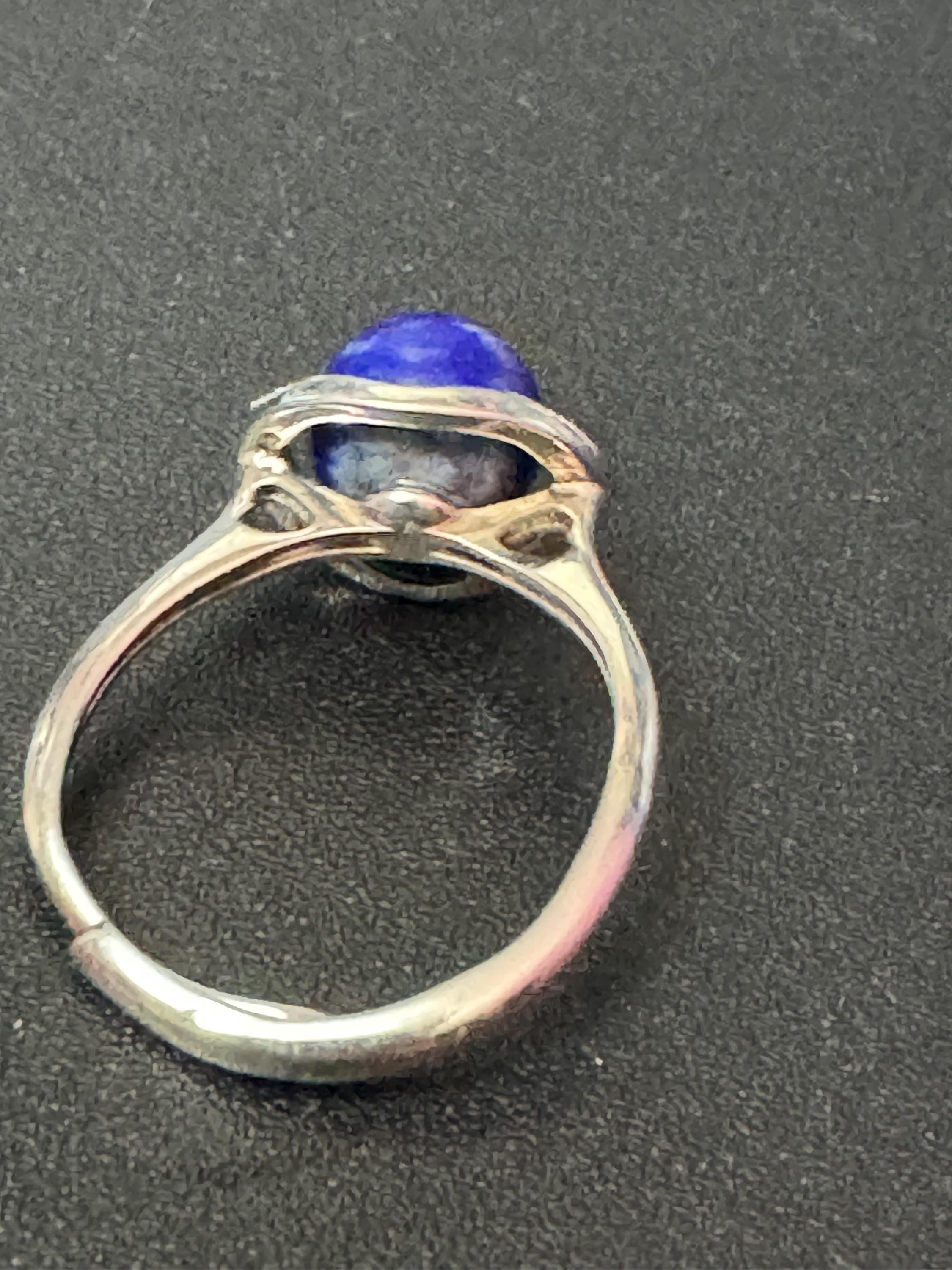 vintage retro 925 sterling silver Lapis Lapiz Lazuli Blue Gemstone paste Set dress cocktail ring size N O 2.5 grams