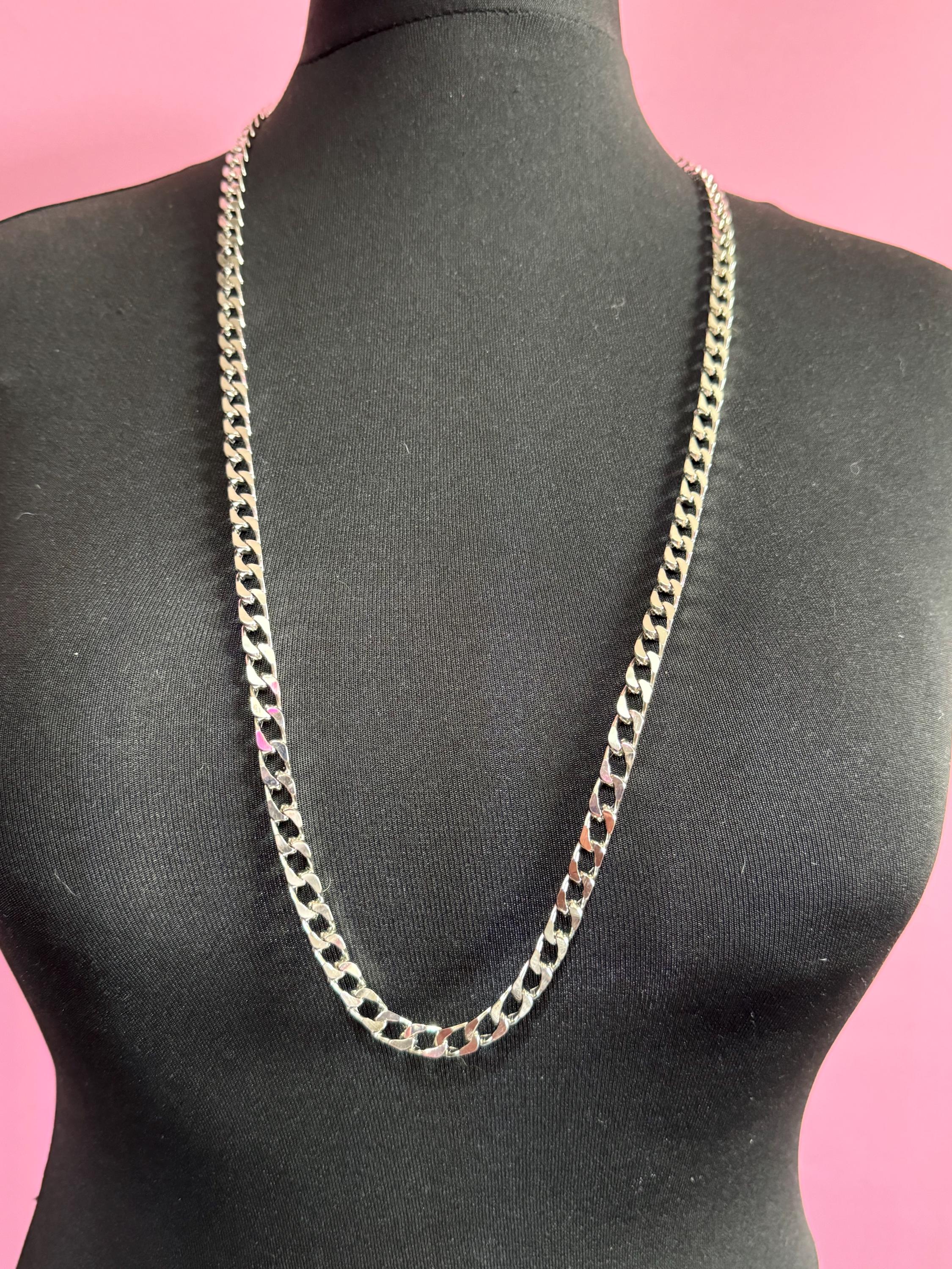 27.5” 91cm long vintage 80s silver plated layering flat curb chain necklace old shop stock