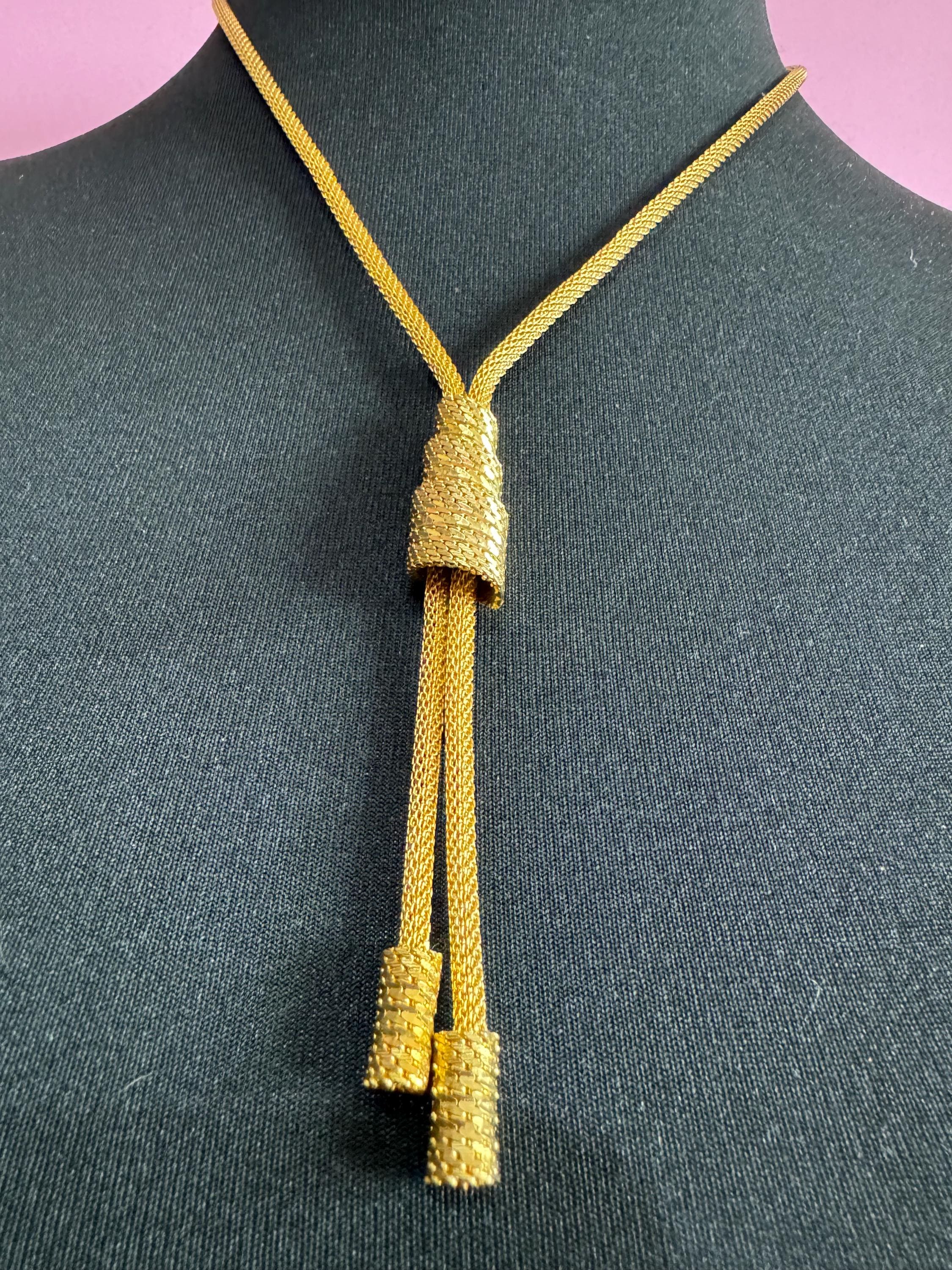 Vintage tassel chain 1970s gold tone negligee long drop necklace