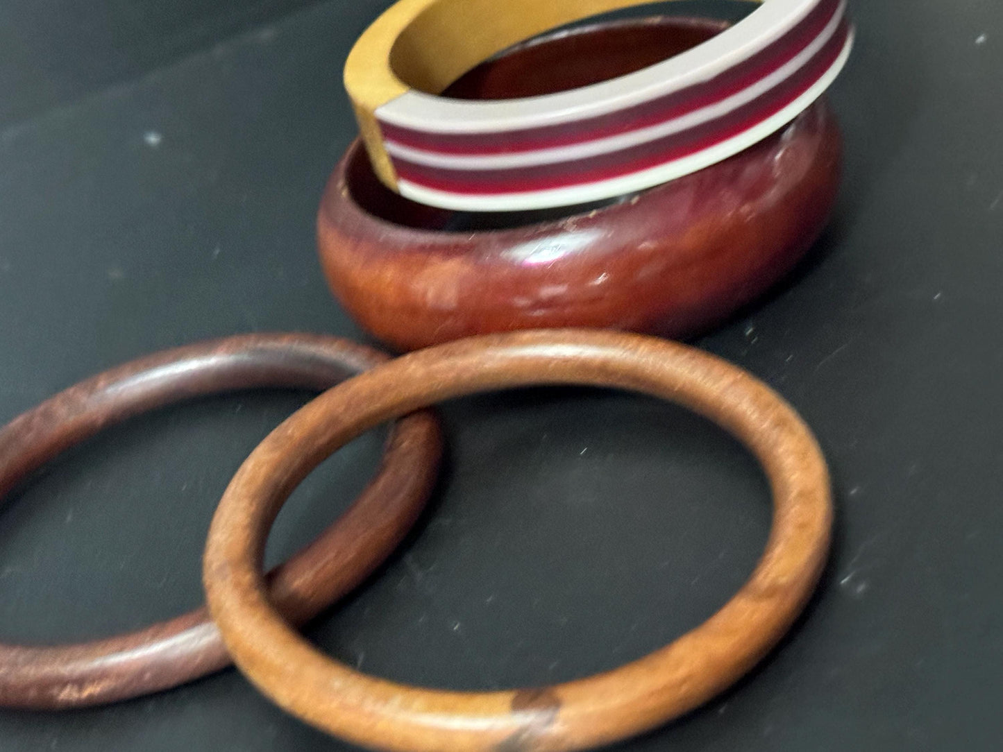 3 x vintage wooden stacking bangles in brown red natural shades ethnic tribal boho festival bracelets