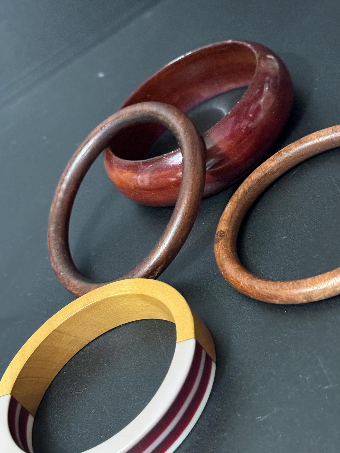 3 x vintage wooden stacking bangles in brown red natural shades ethnic tribal boho festival bracelets