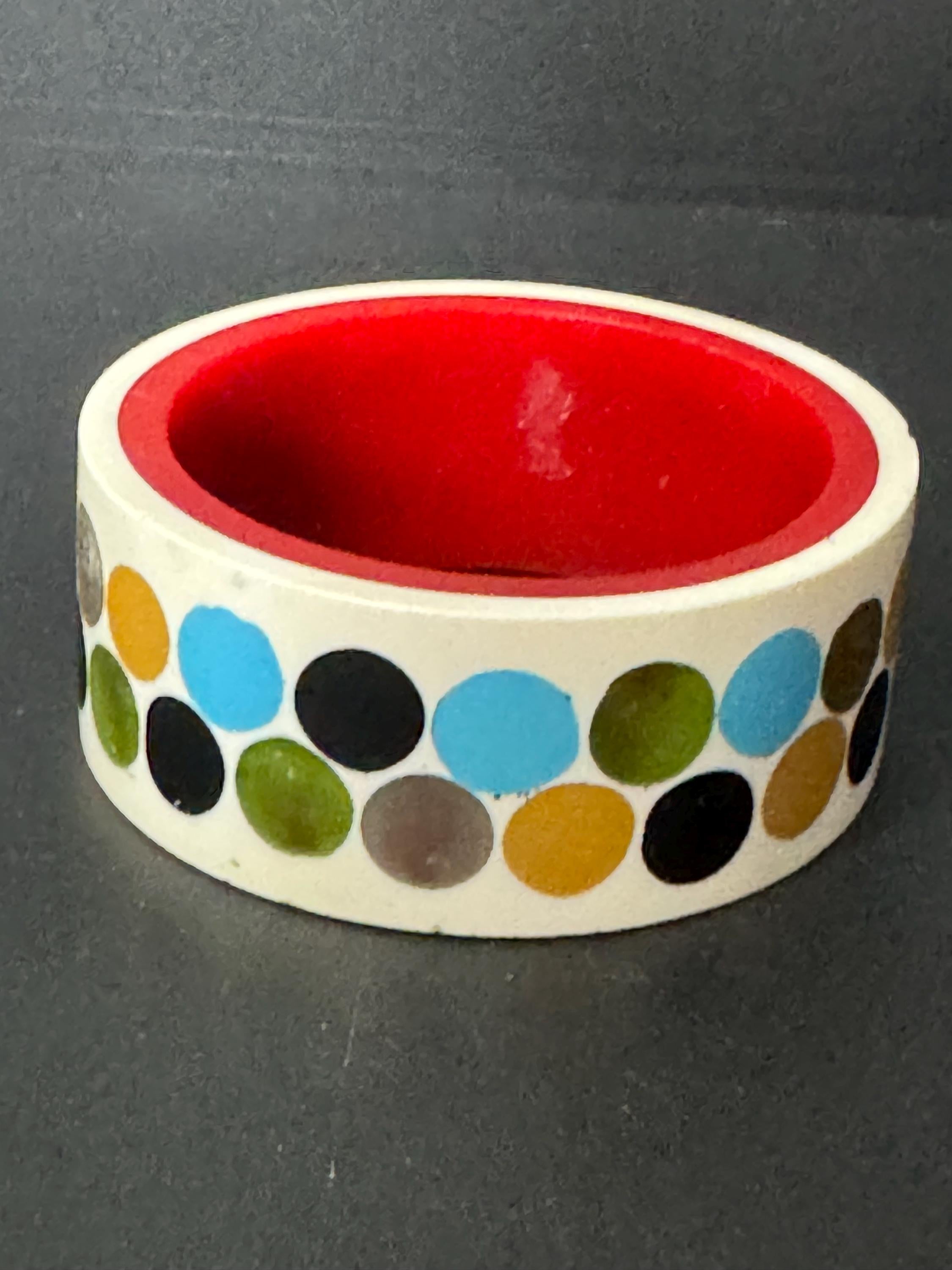 Cream vintage chunky polka dot wide acrylic plastic bangle bracelet blues browns