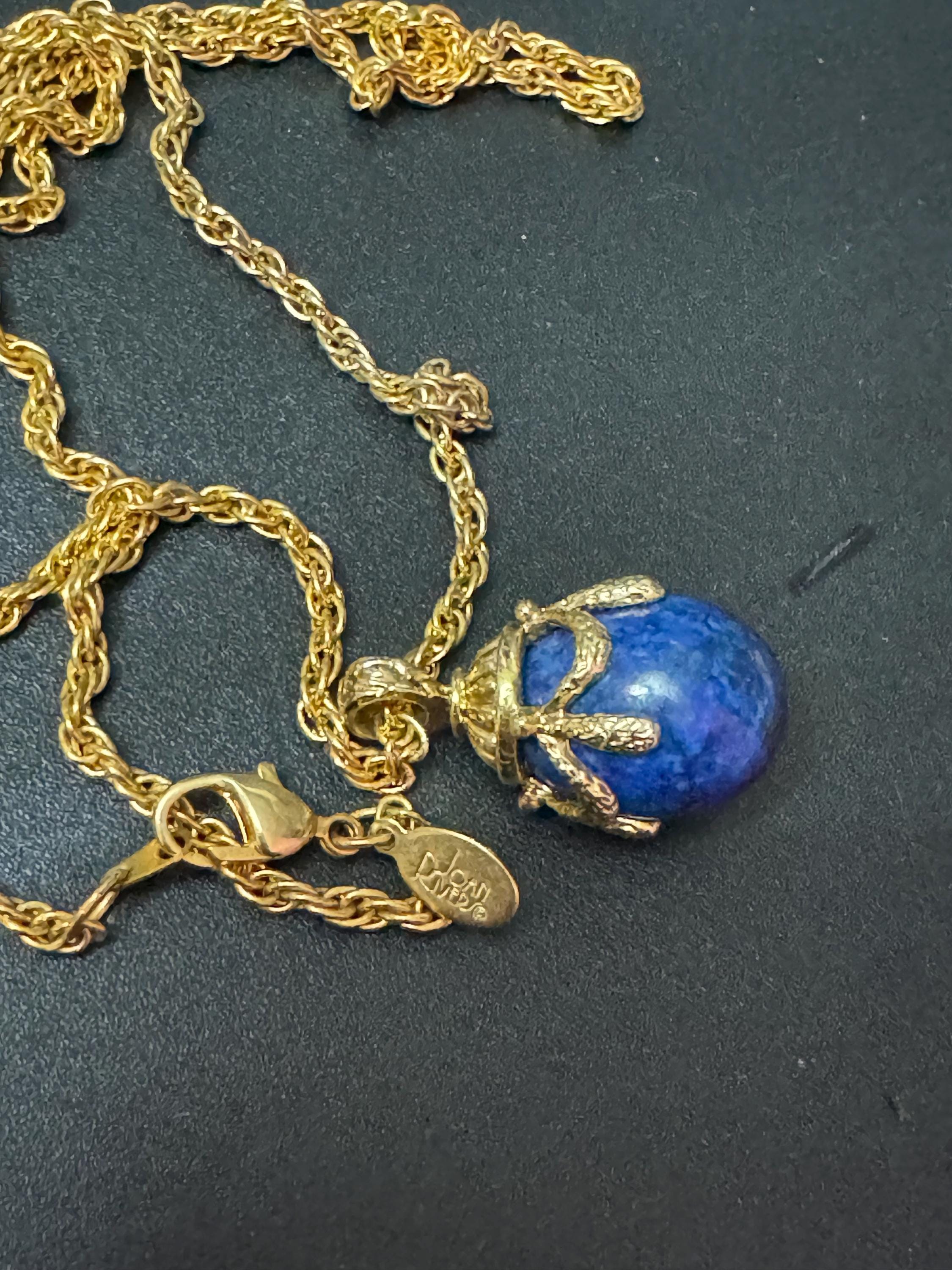 Joan Rivers Faberge inspired blue lapis lazuli egg pendant necklace 72cm